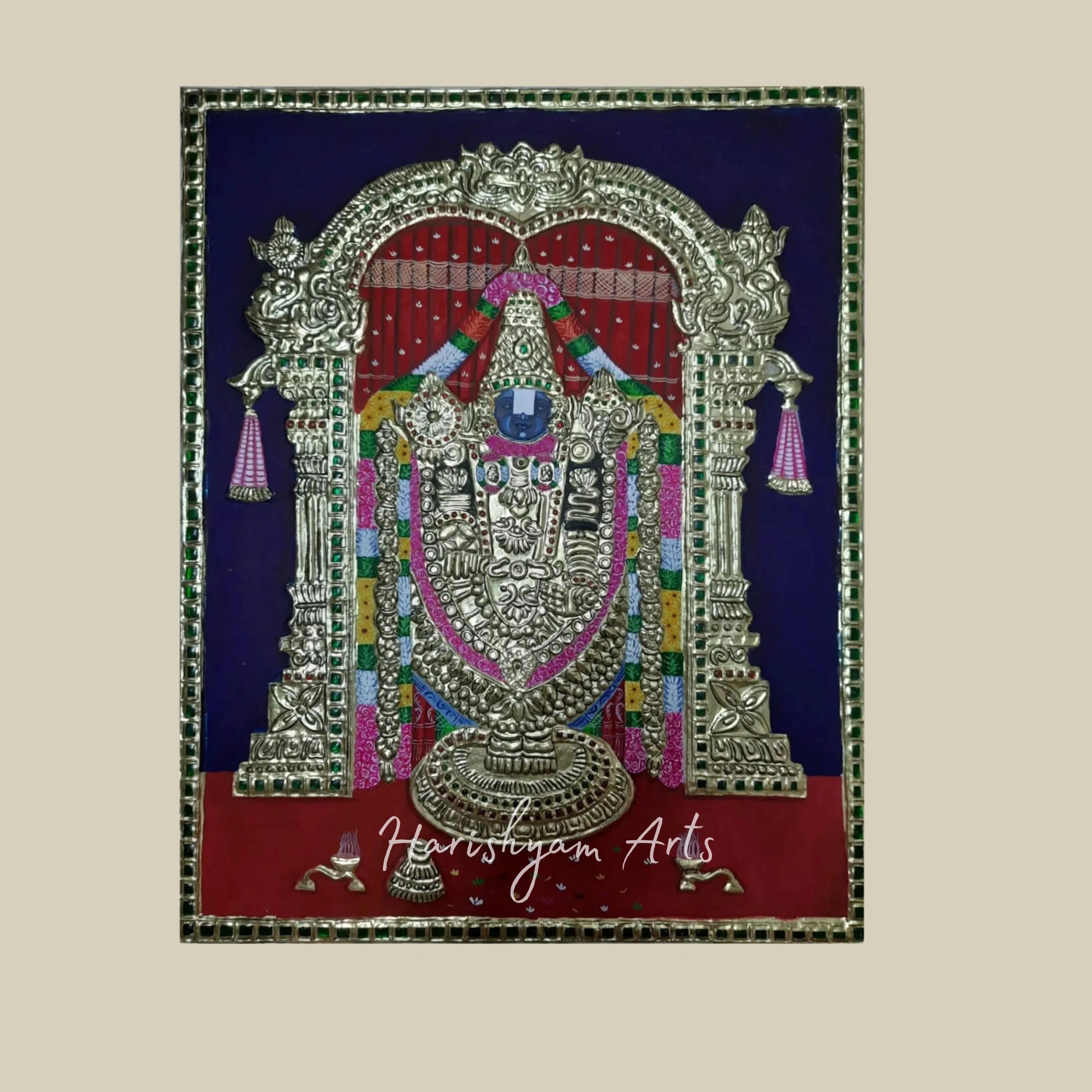 15" Traditional Tirupati Balaji Tanjore Painting with 22K Gold Highlights