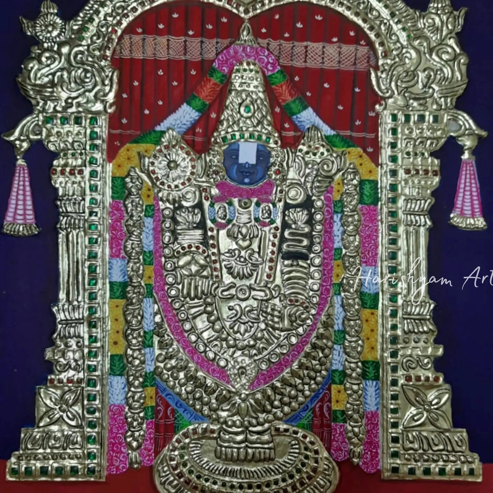 15" Traditional Tirupati Balaji Tanjore Painting with 22K Gold Highlights