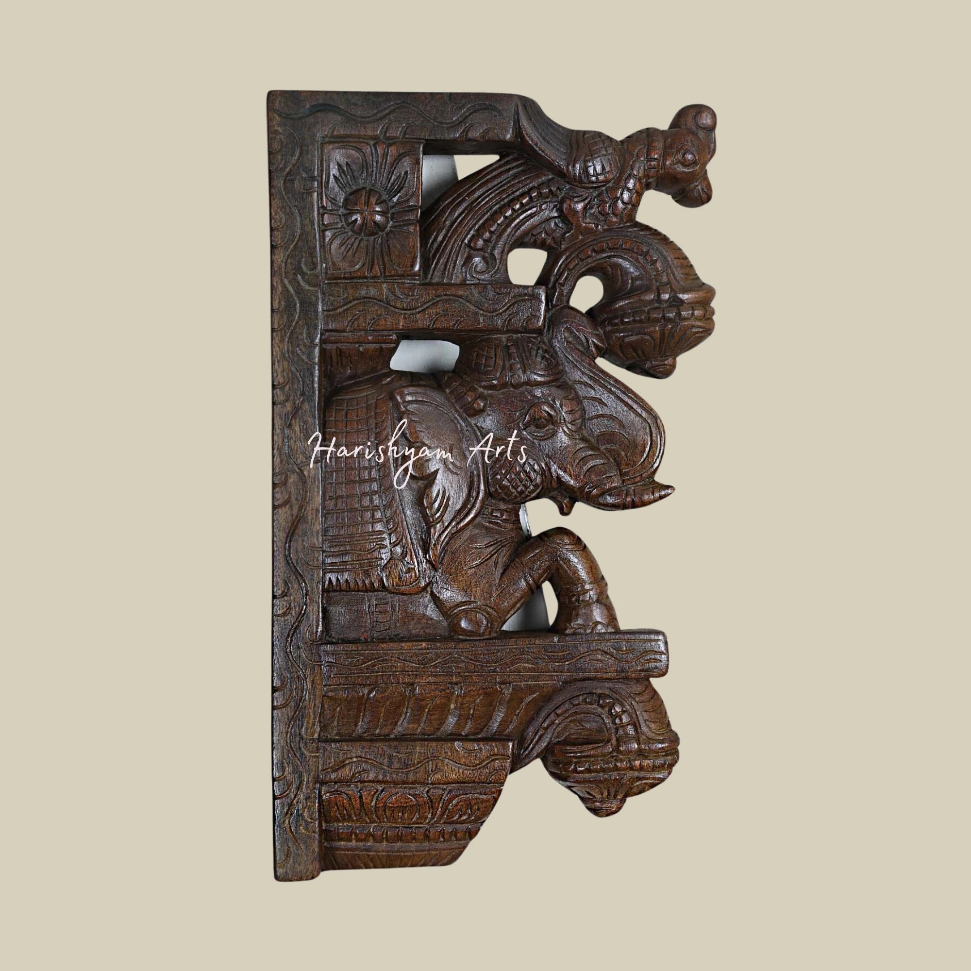 15" Unique Handcrafted Wall Brackets with Upraised Elephants and Parrots for Home Decoration1