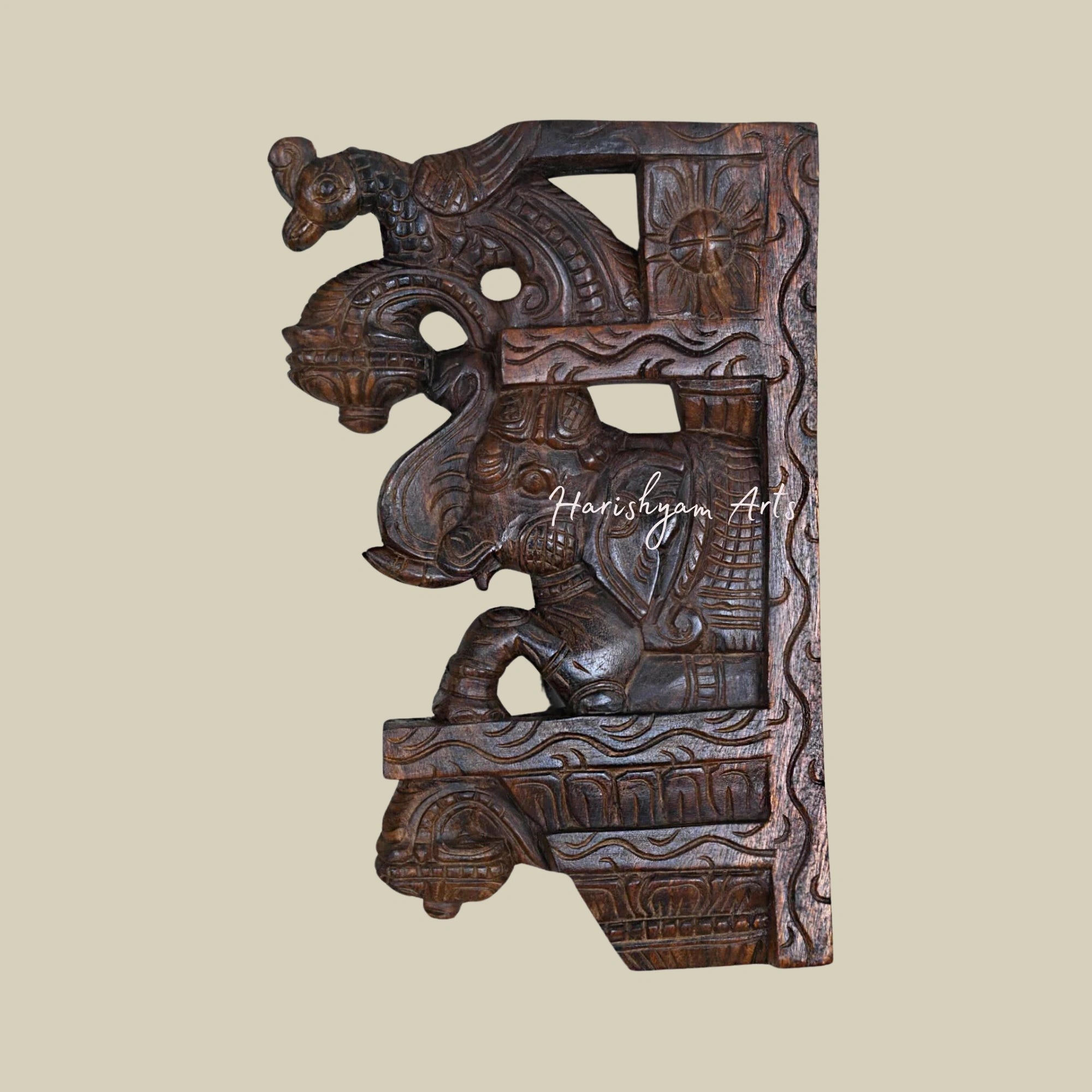 15" Unique Handcrafted Wall Brackets with Upraised Elephants and Parrots for Home Decoration3