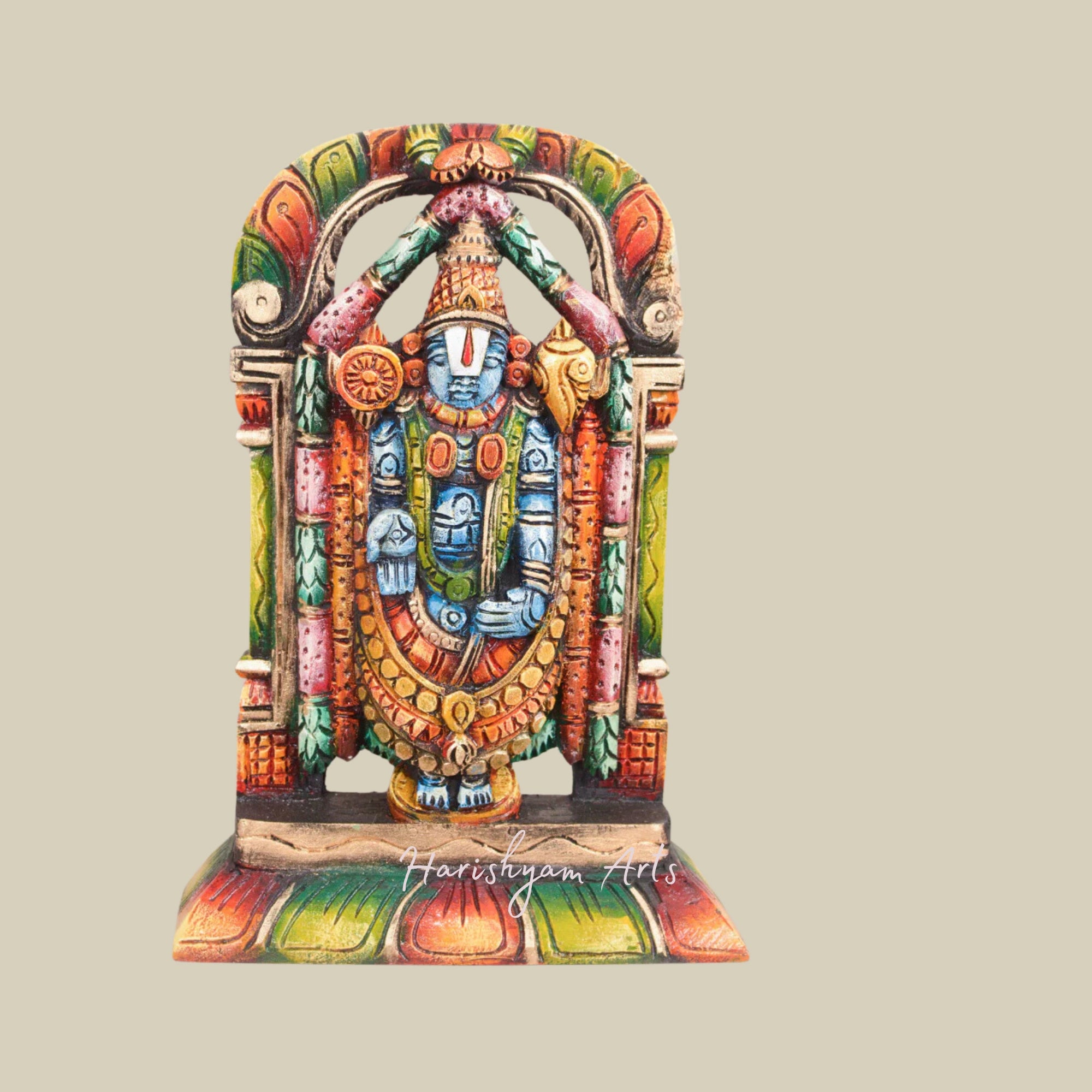 15" Lord Venkateswara Coloured Wooden Statue for Mandir