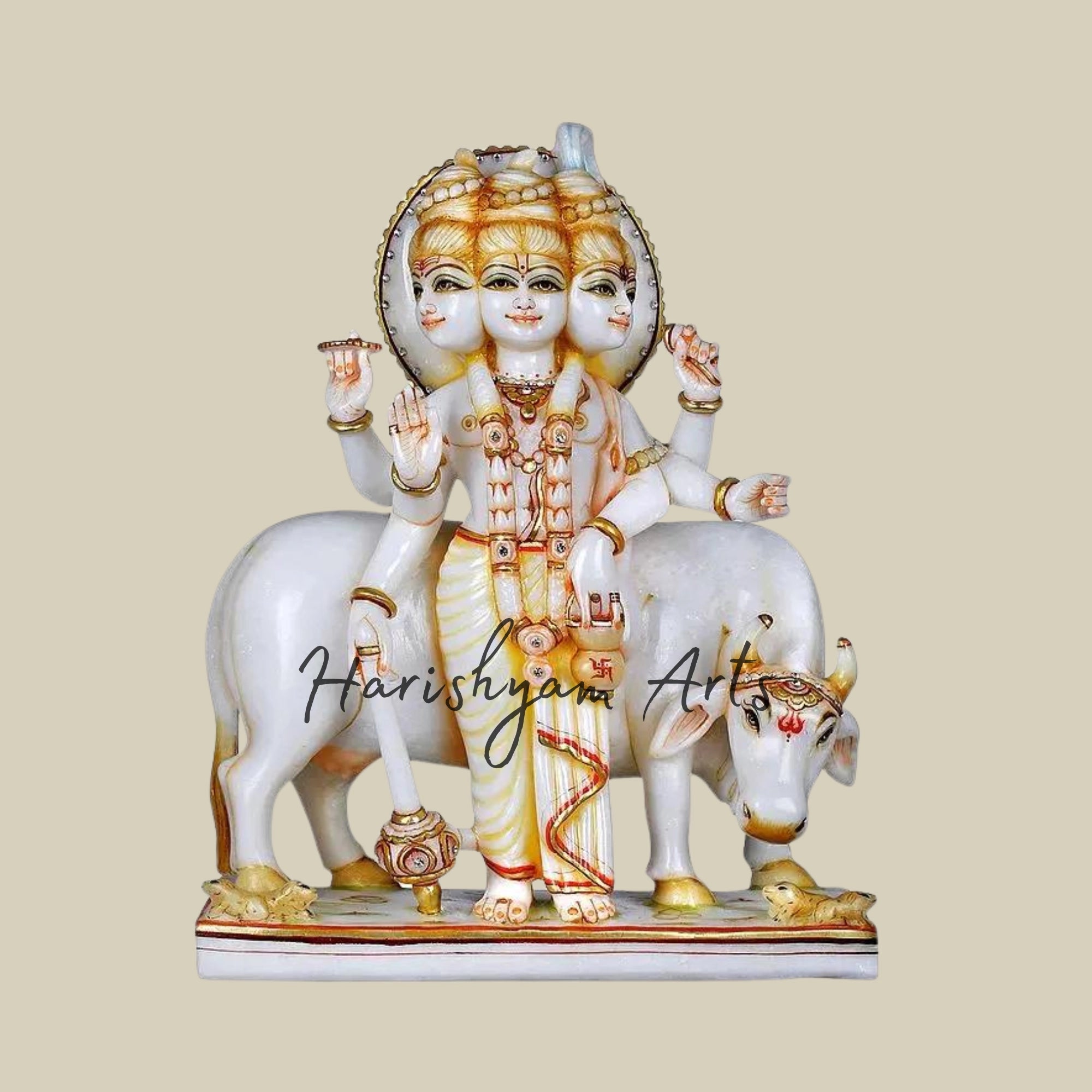15" White Marble Dattatreya Statue