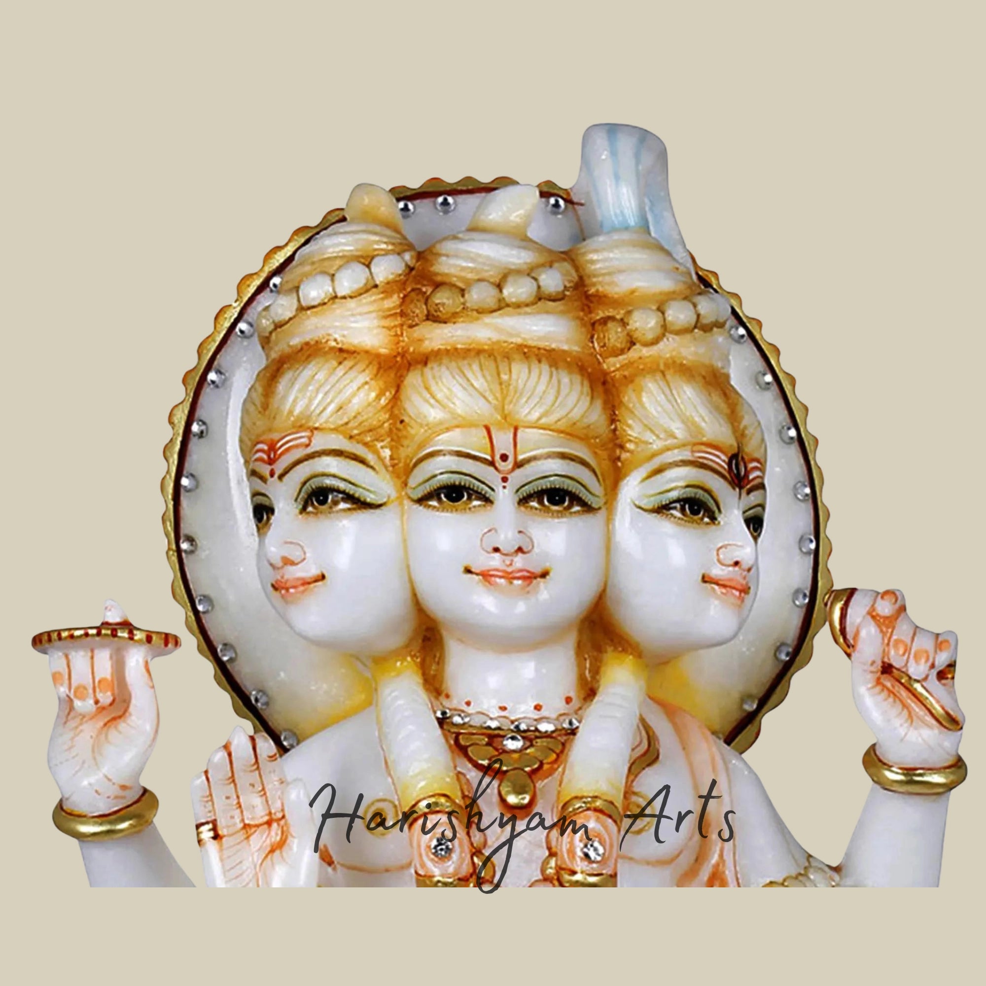 15" White Marble Dattatreya Statue1