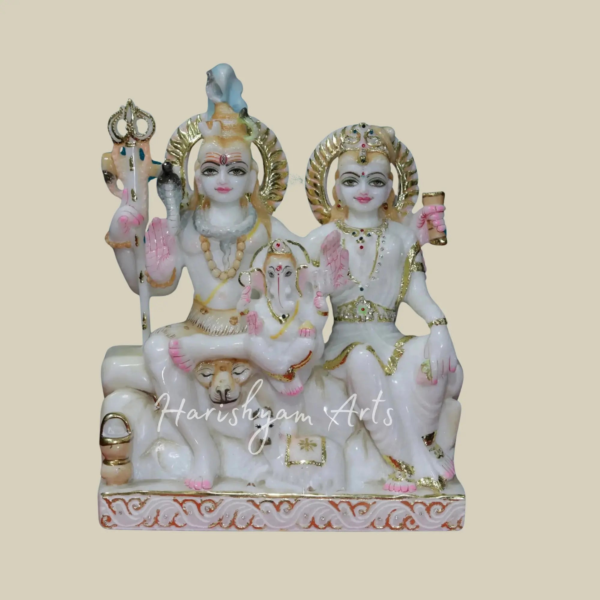 15 inches Beautiful Painted Marble Shiv Parivar Statue1