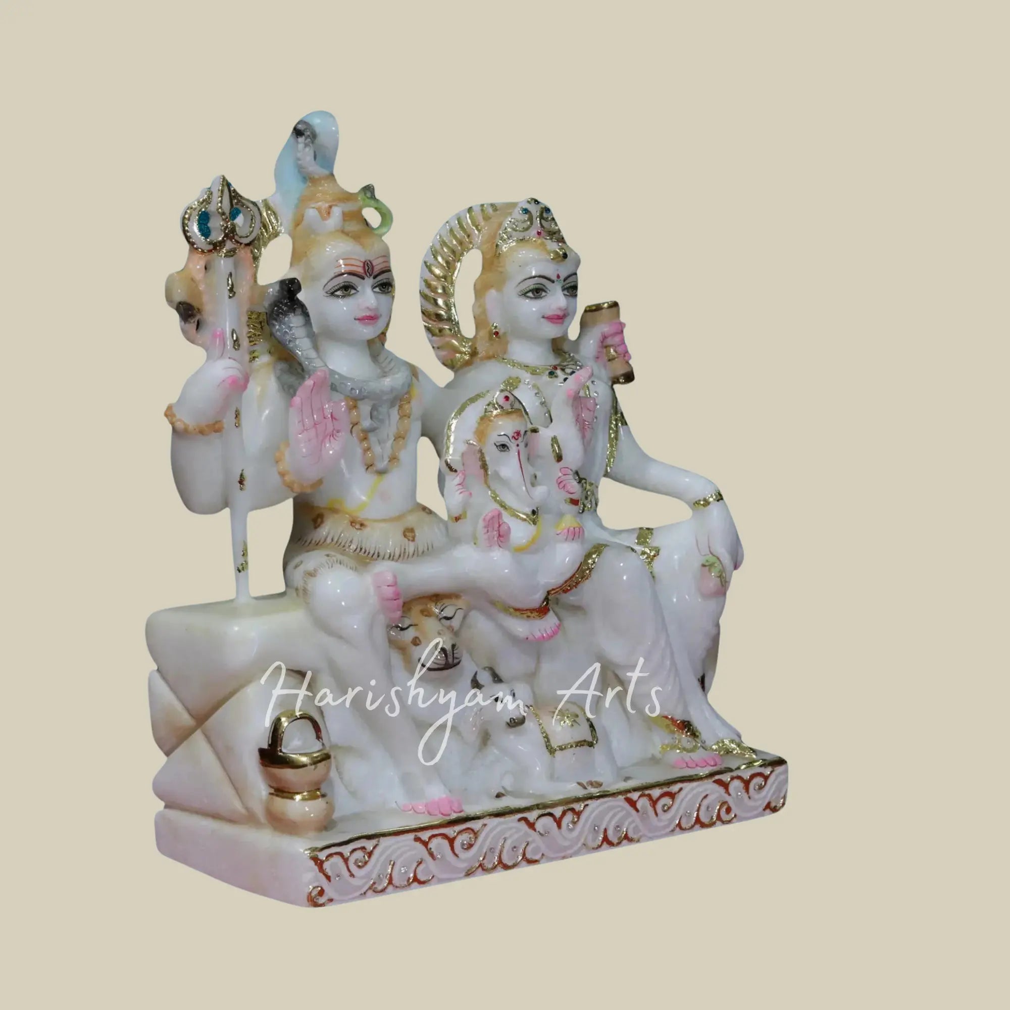 15 inches Beautiful Painted Marble Shiv Parivar Statue 2