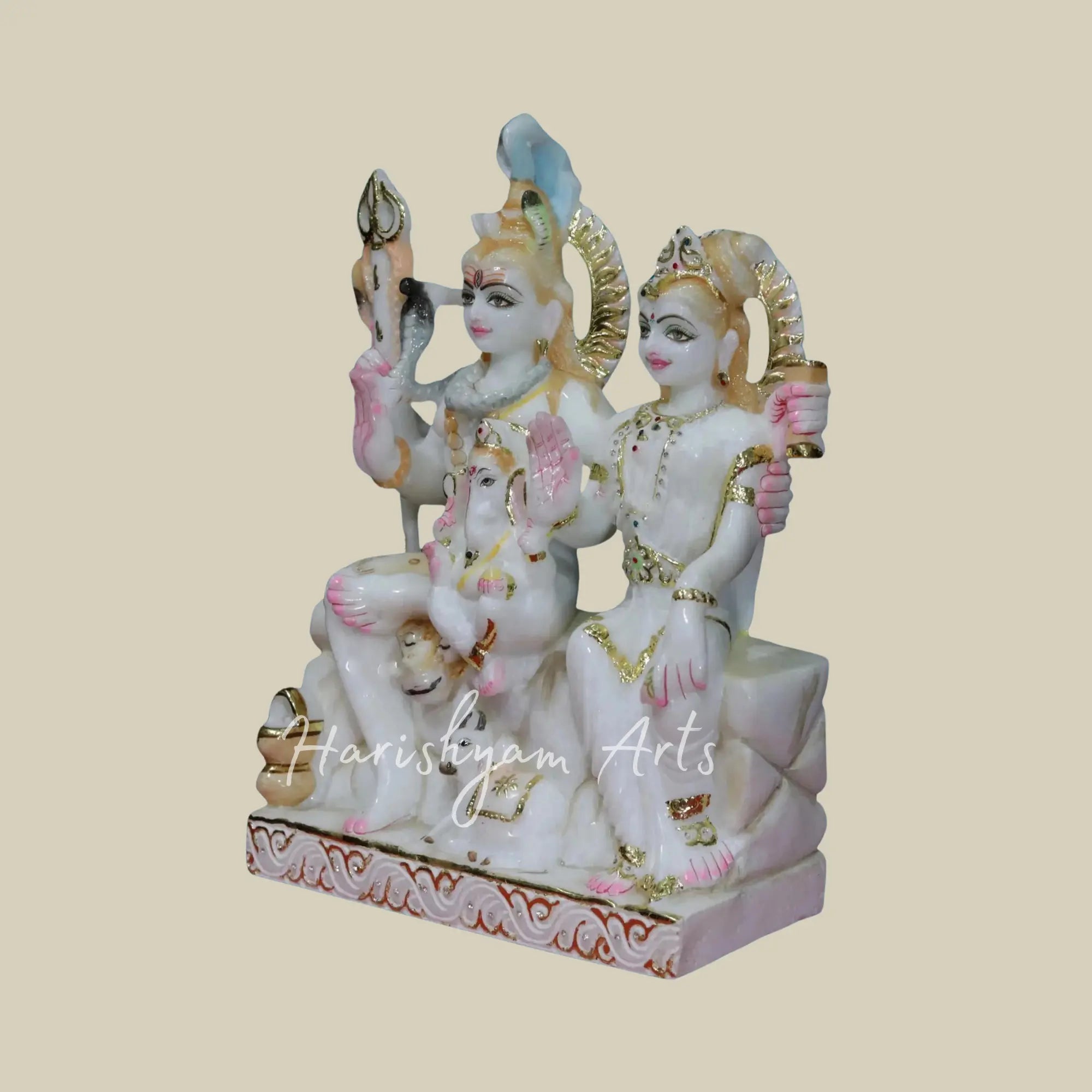 15 inches Beautiful Painted Marble Shiv Parivar Statue 3