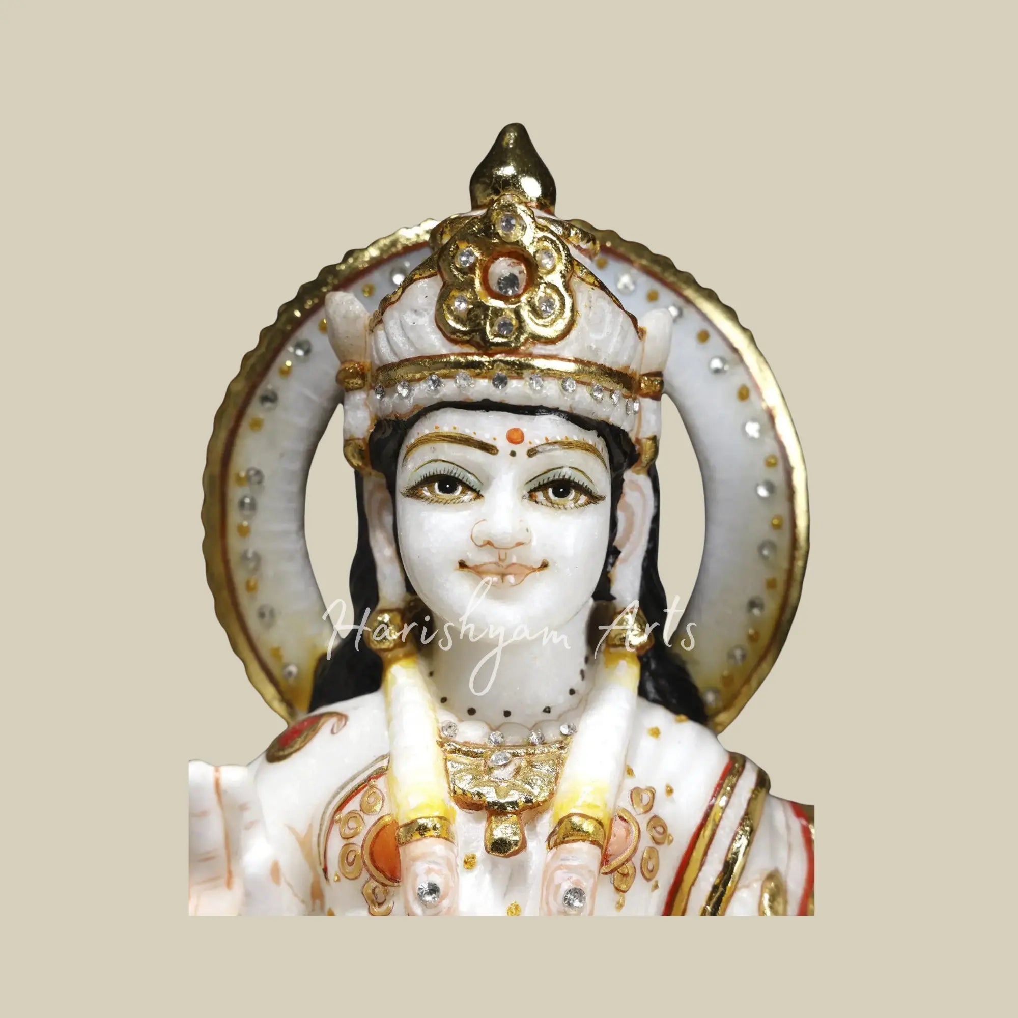 15" Maa Durga Idol Sitting on Lion Marble Statue