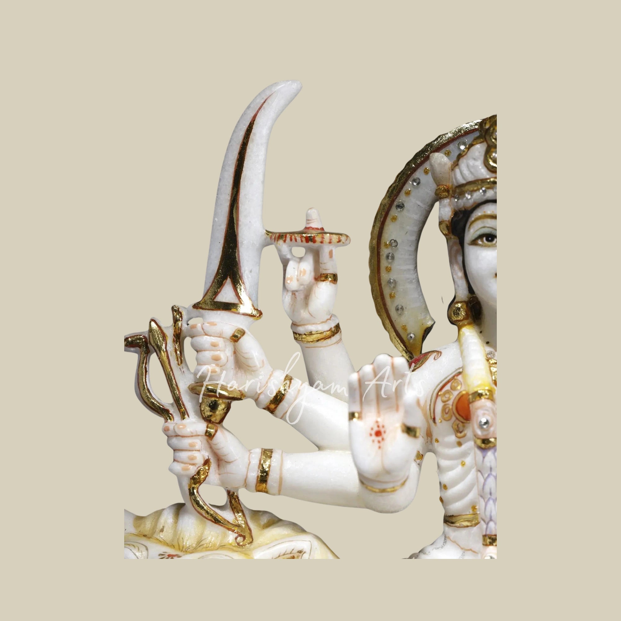 15" Maa Durga Idol Sitting on Lion Marble Statue