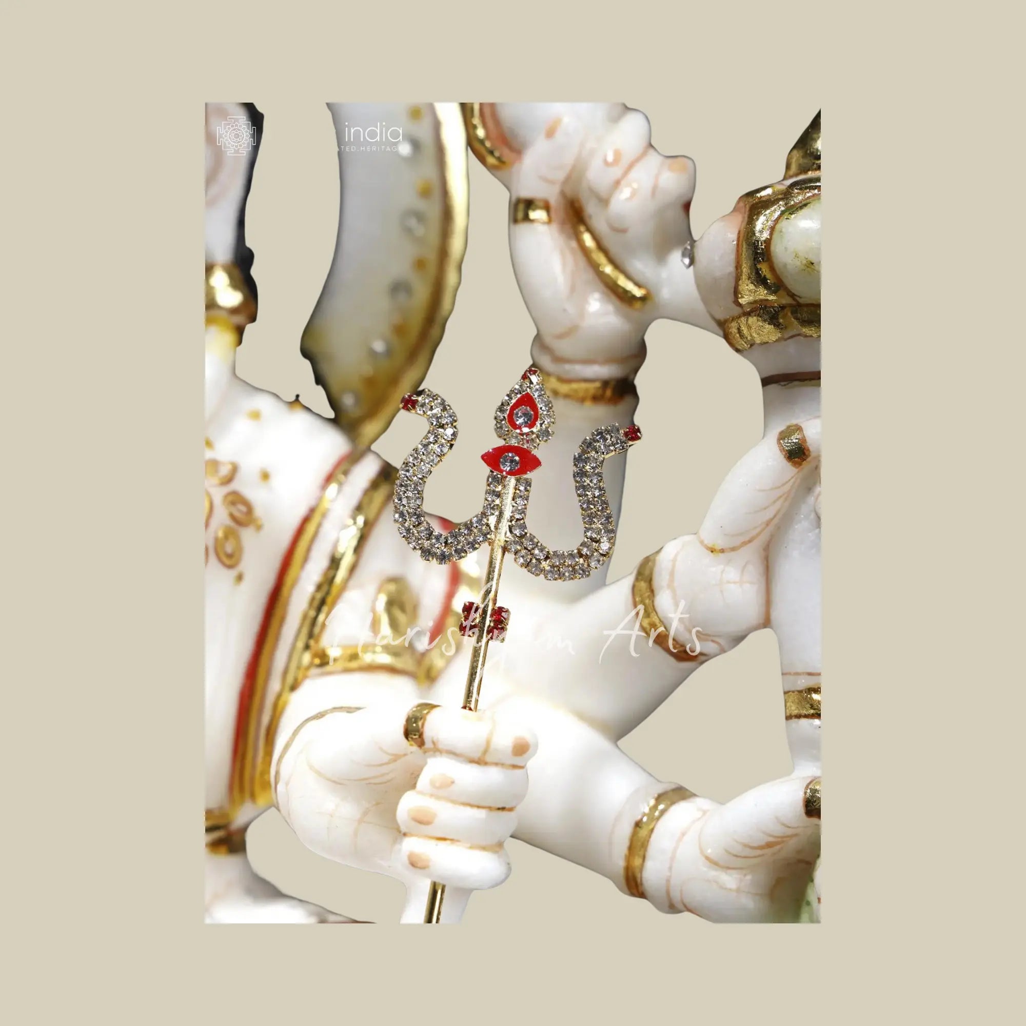 15" Maa Durga Idol Sitting on Lion Marble Statue