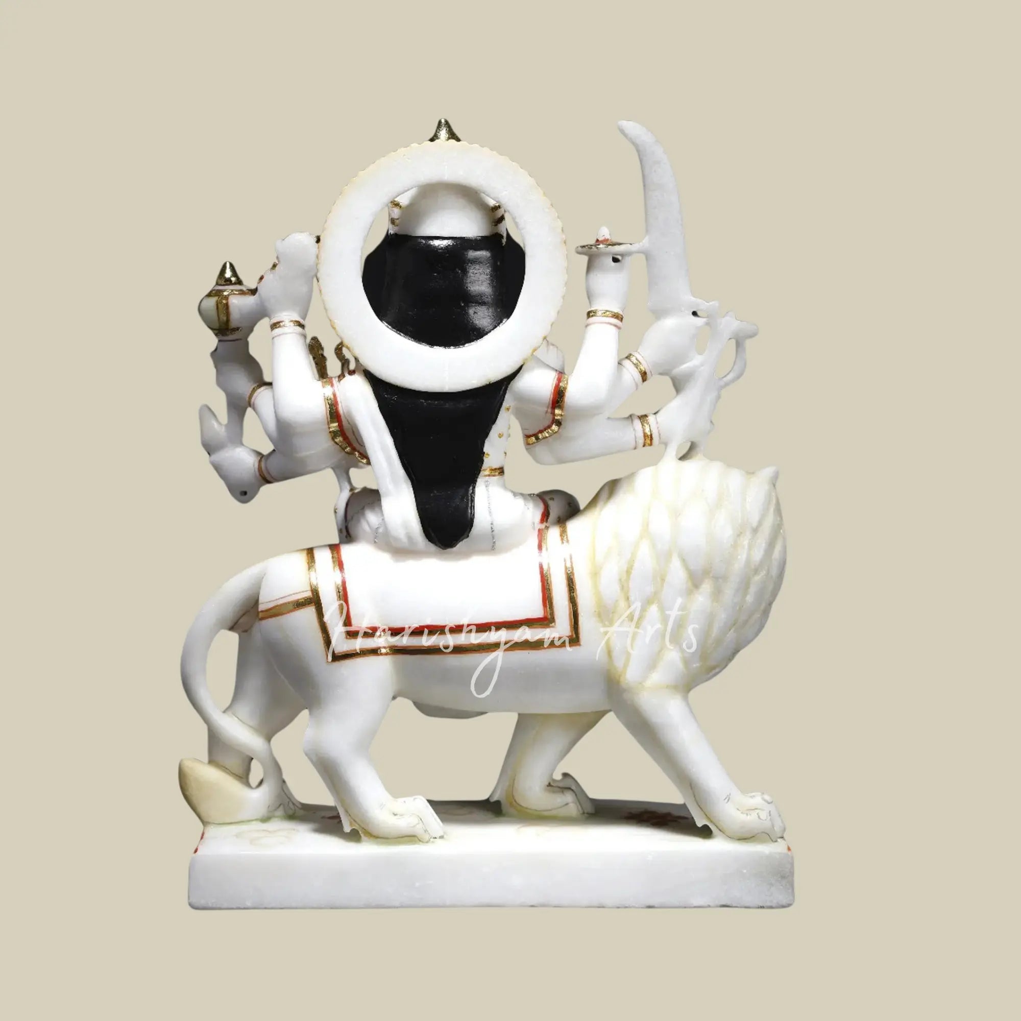 15" Maa Durga Idol Sitting on Lion Marble Statue