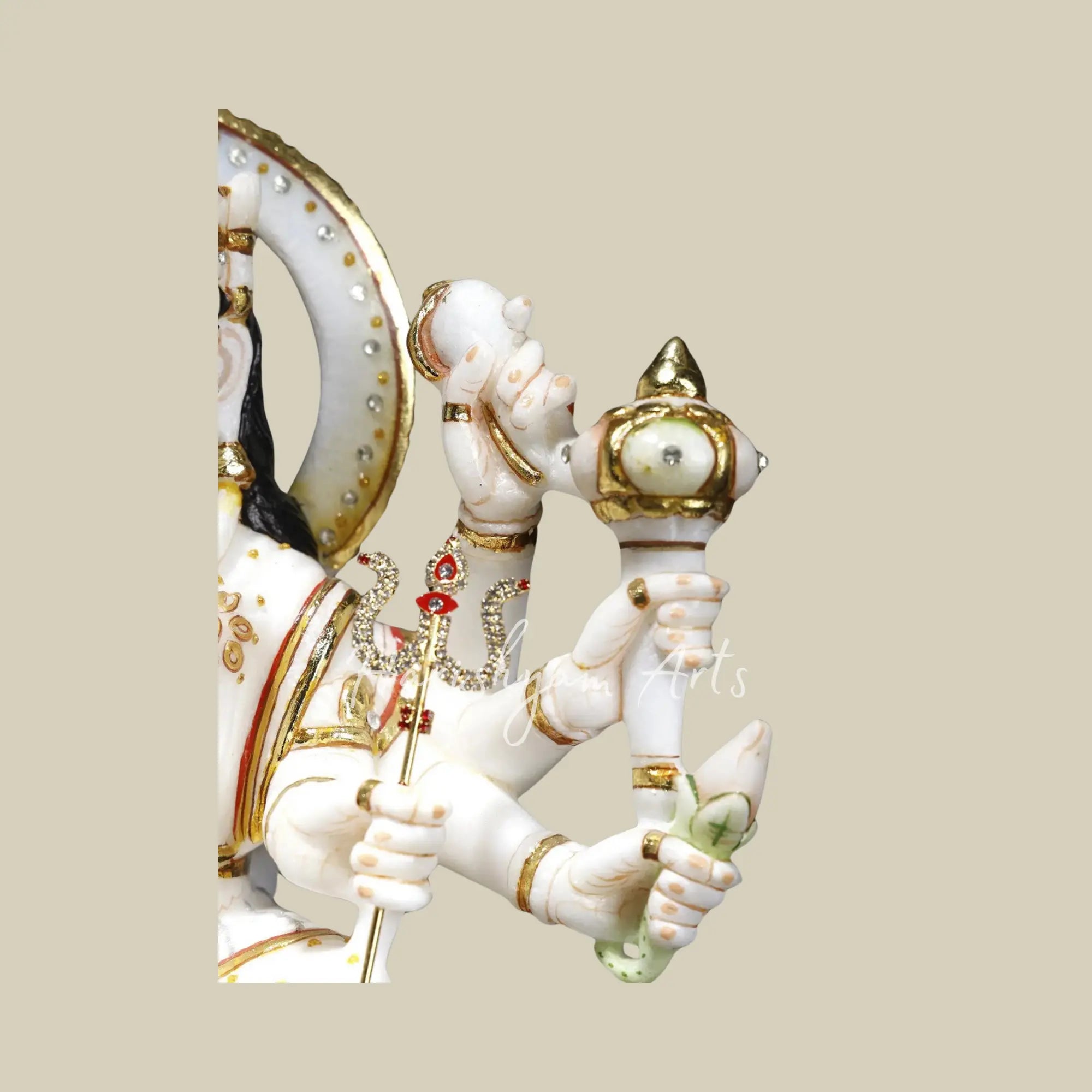 15" Maa Durga Idol Sitting on Lion Marble Statue