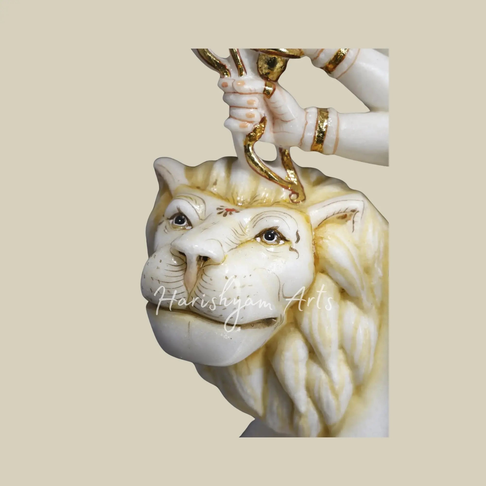 15" Maa Durga Idol Sitting on Lion Marble Statue