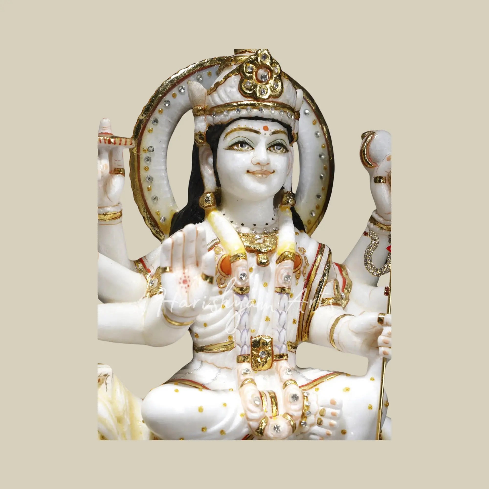 15" Maa Durga Idol Sitting on Lion Marble Statue