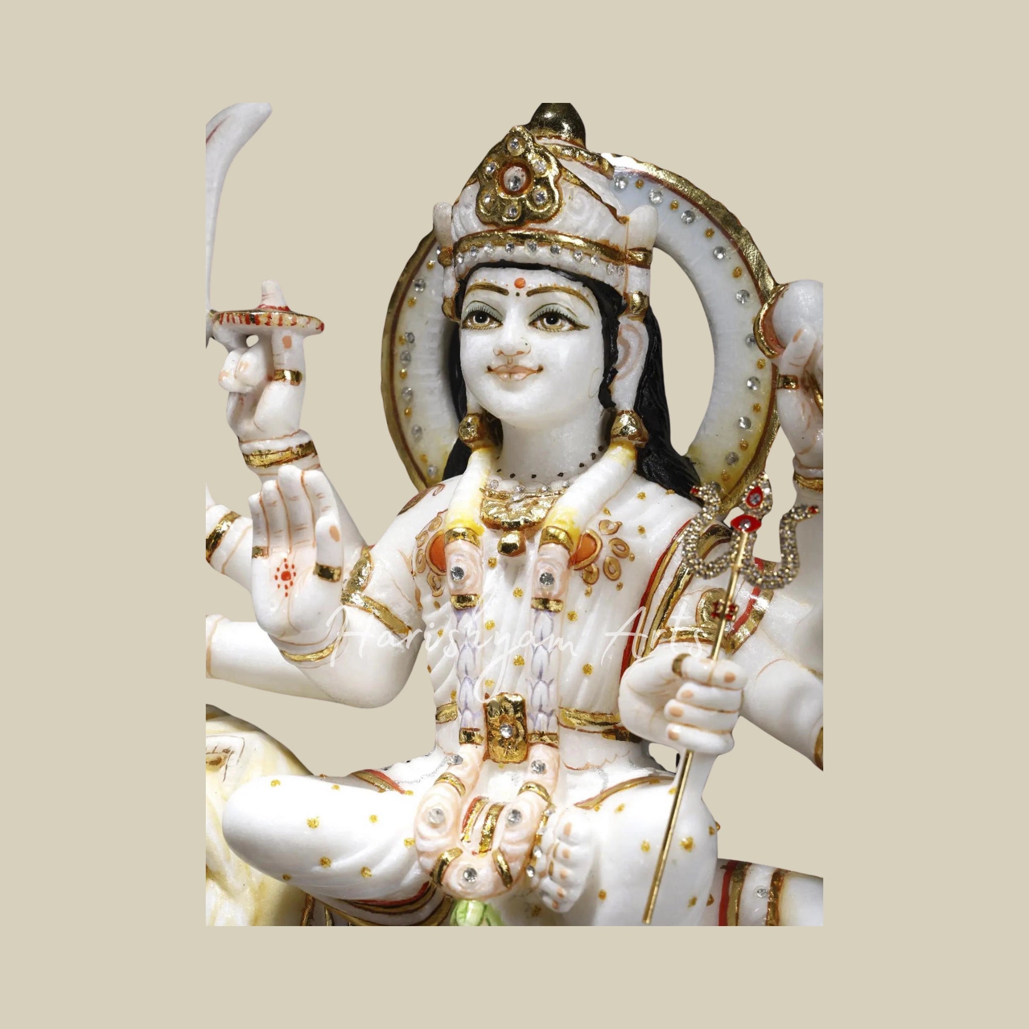 15" Maa Durga Idol Sitting on Lion Marble Statue