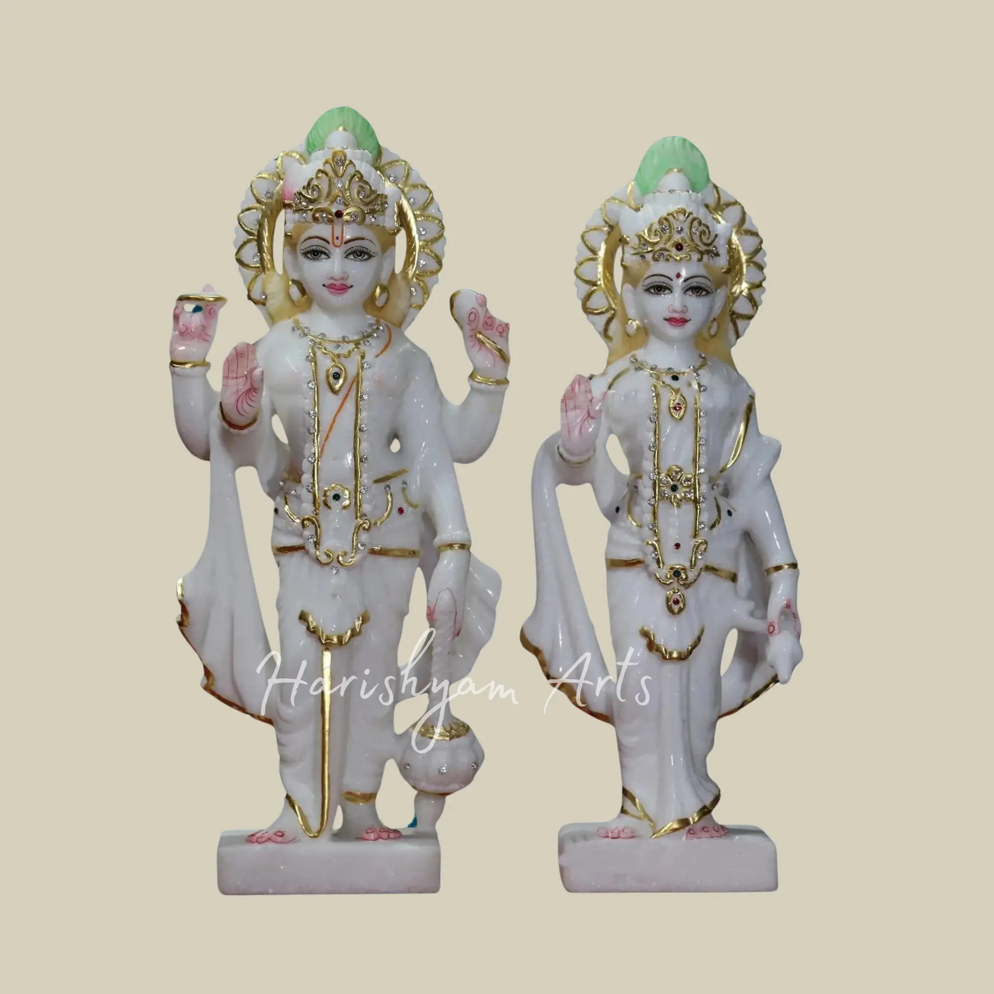 15 inches Marble Vishnu Laxmi Standing Statue