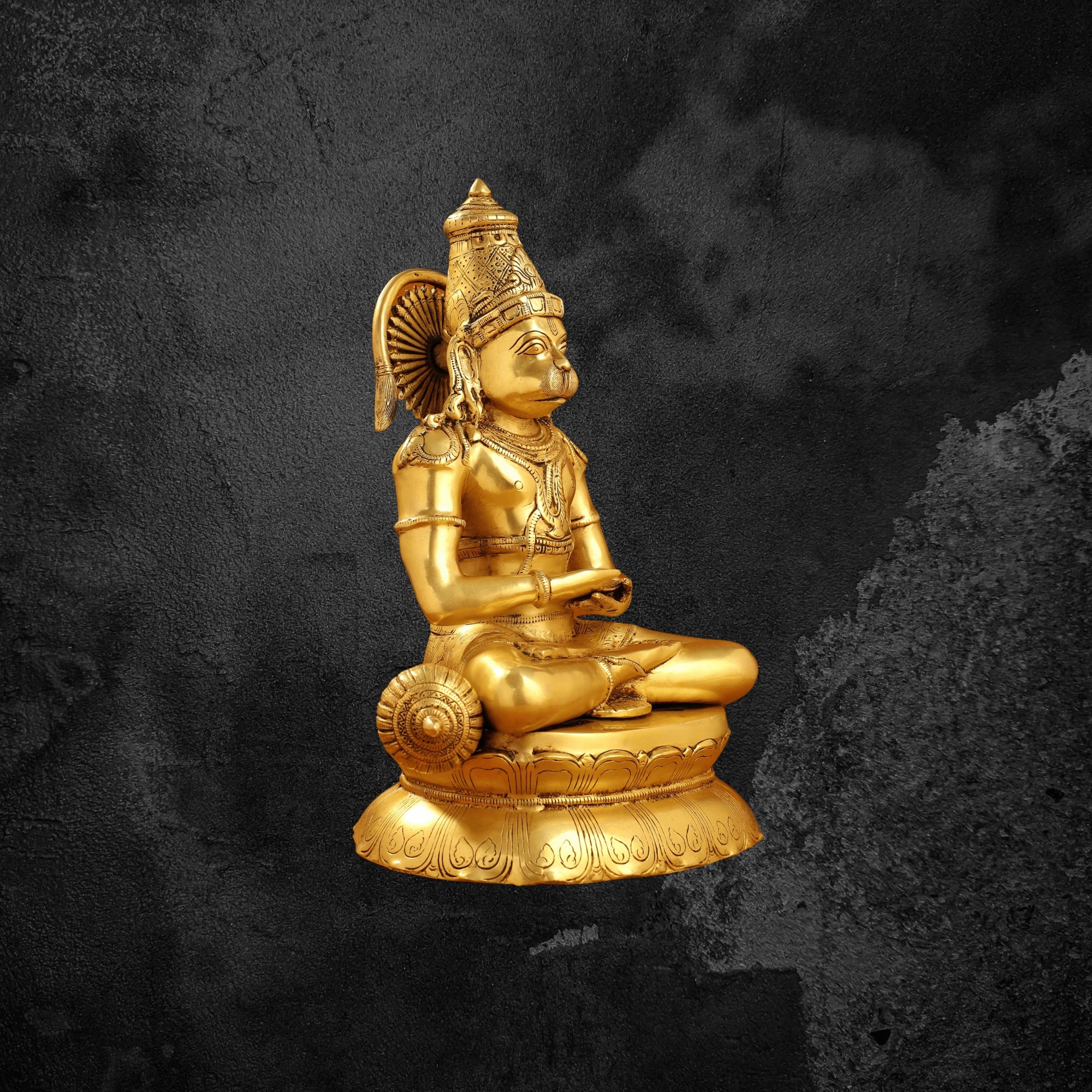 16" Brass Sitting Hanuman Idol with Base Divine Hanuman Ji Murti for Home and Temple