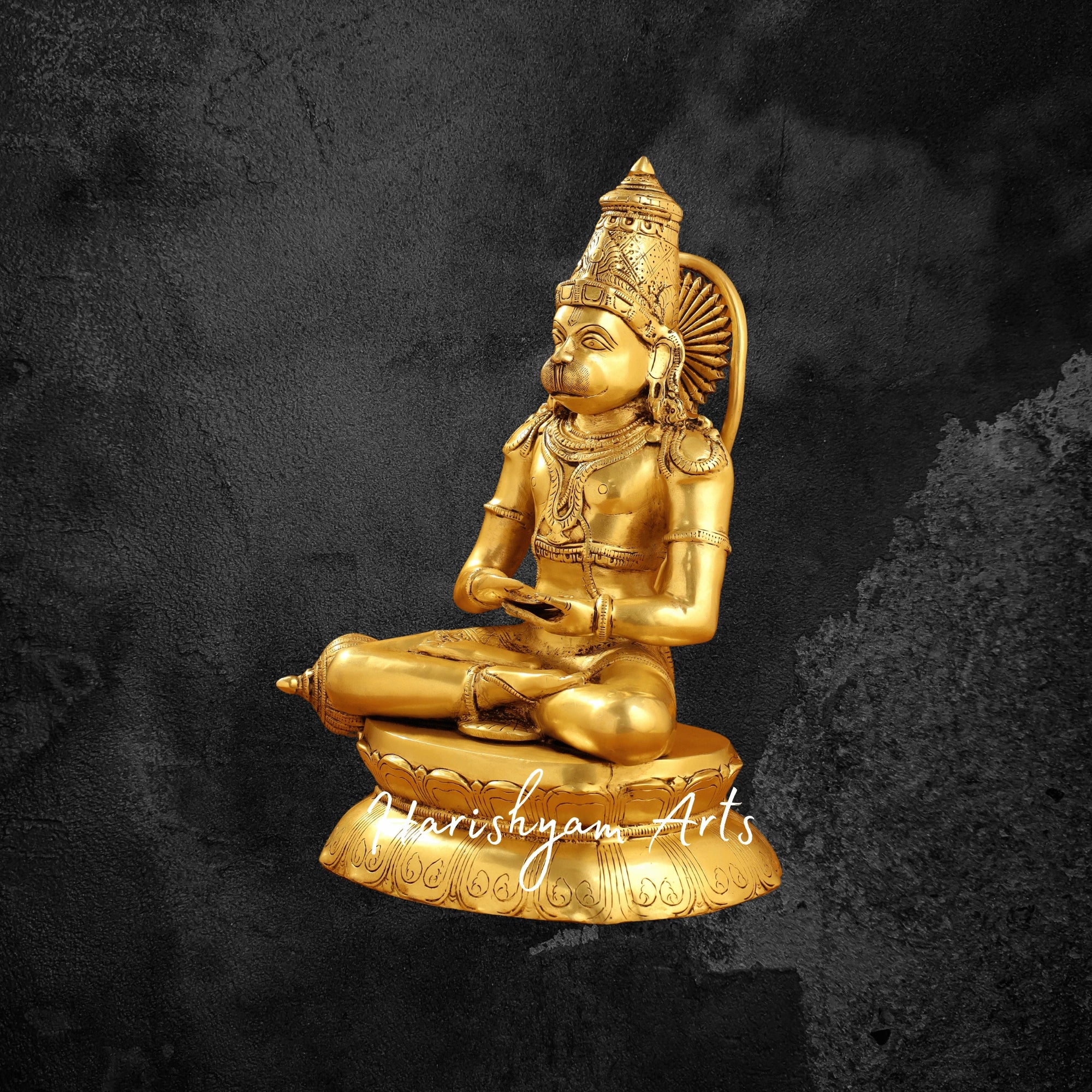 16" Brass Sitting Hanuman Idol with Base Divine Hanuman Ji Murti for Home and Temple
