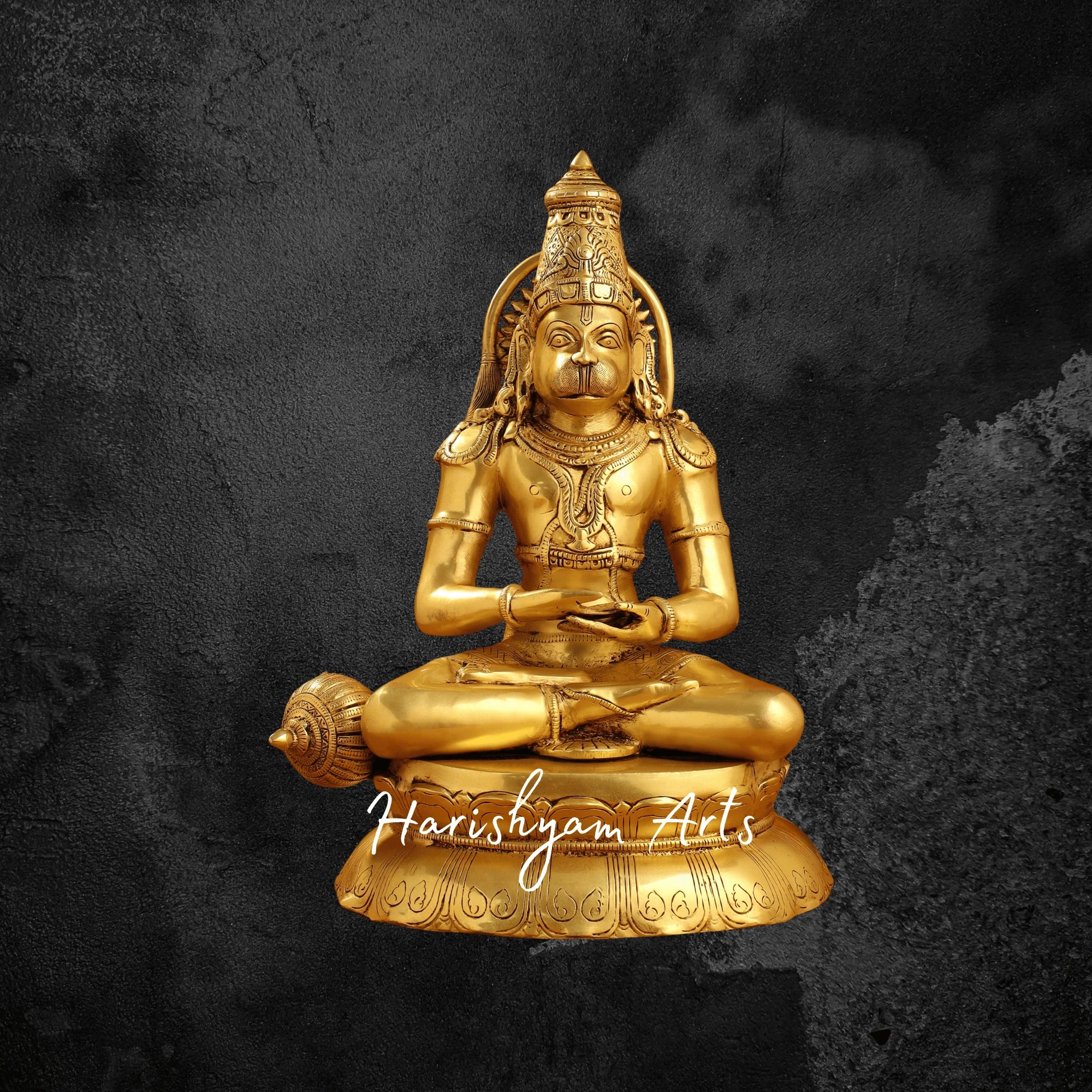 16" Brass Sitting Hanuman Idol with Base Divine Hanuman Ji Murti for Home and Temple