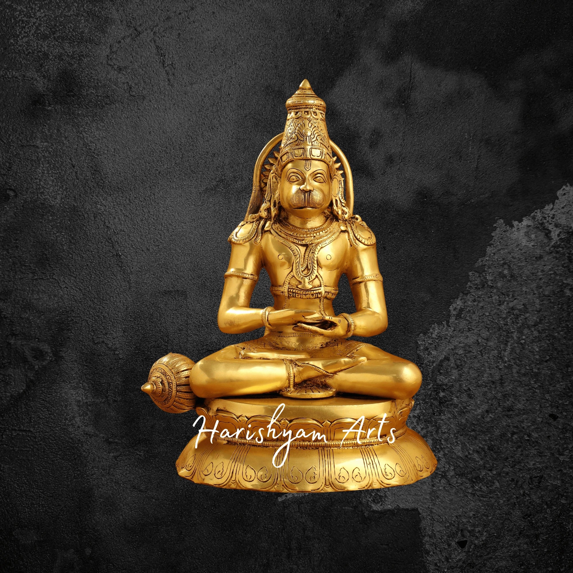 16" Brass Sitting Hanuman Idol with Base Divine Hanuman Ji Murti for Home and Temple