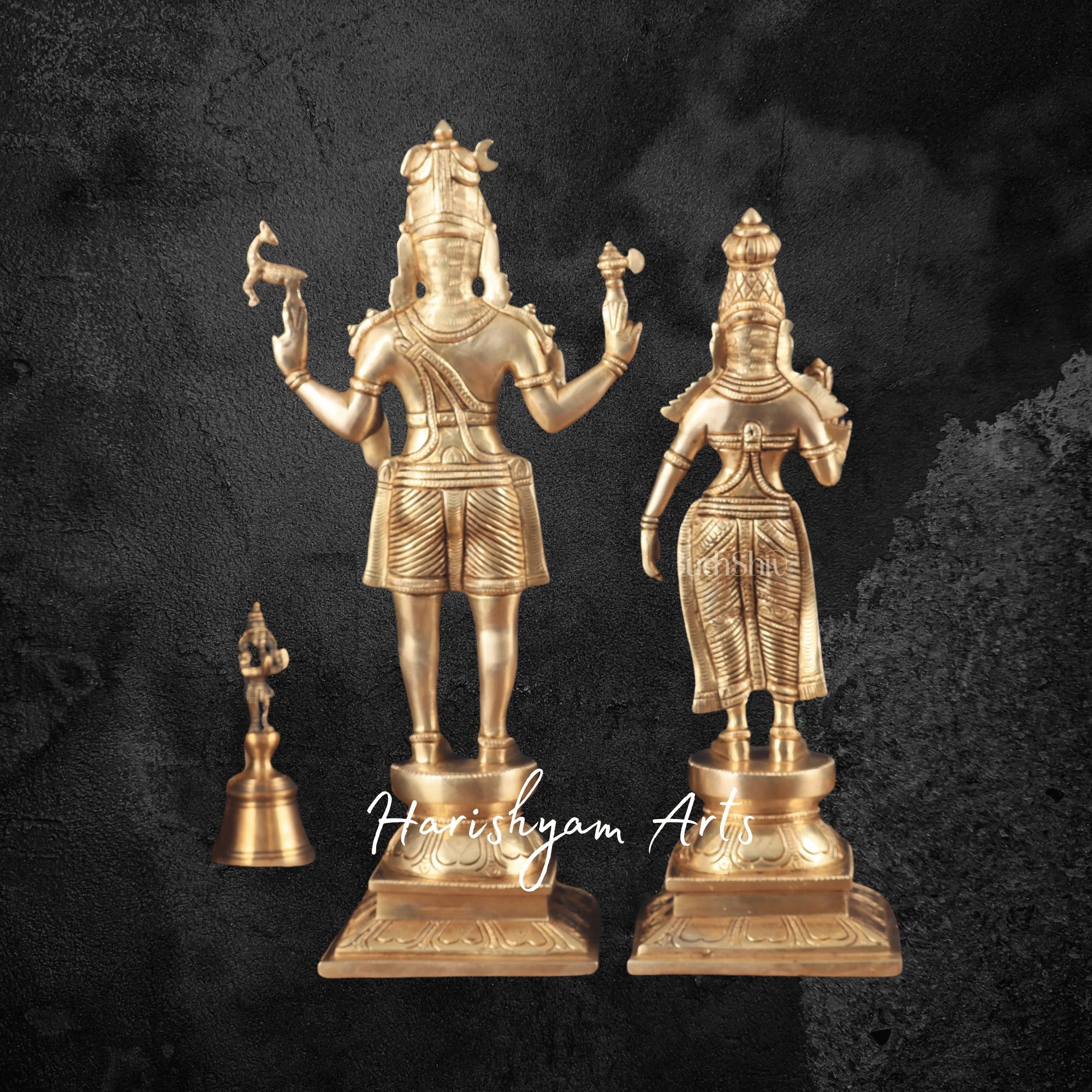 16" Brass Standing Shiva Parvati Idols Pair for Temple and Home Puja