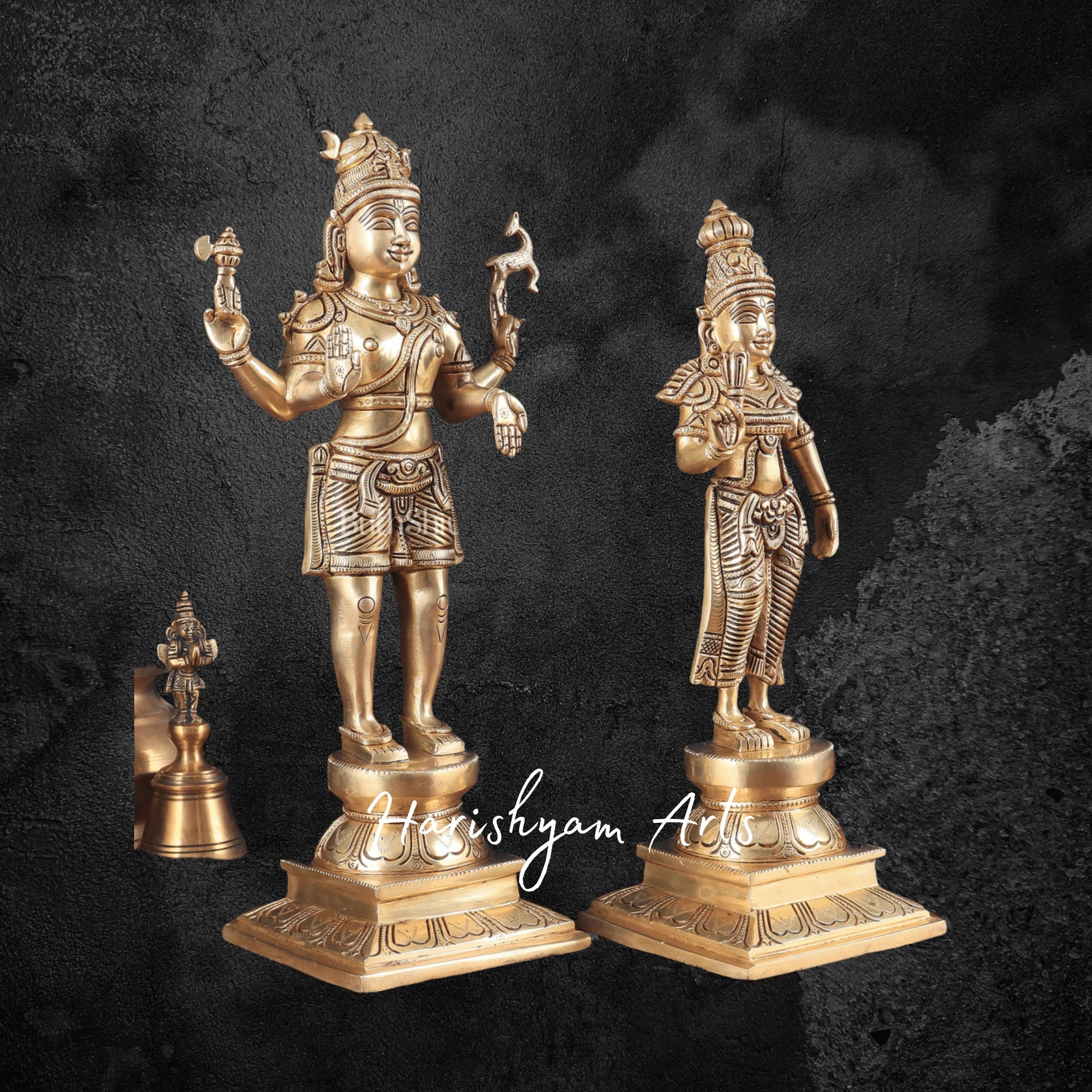 16" Brass Standing Shiva Parvati Idols Pair for Temple and Home Puja