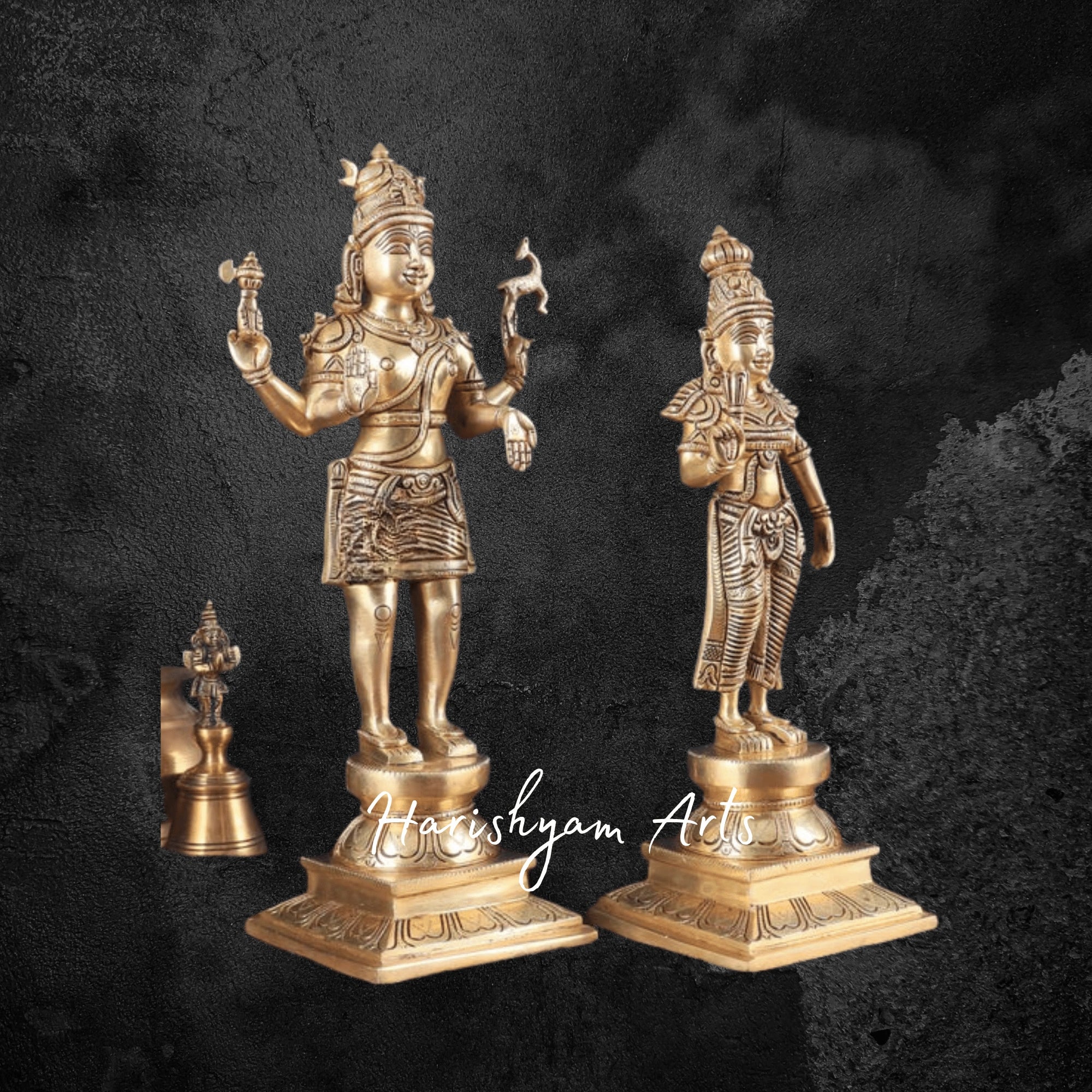 16" Brass Standing Shiva Parvati Idols Pair for Temple and Home Puja