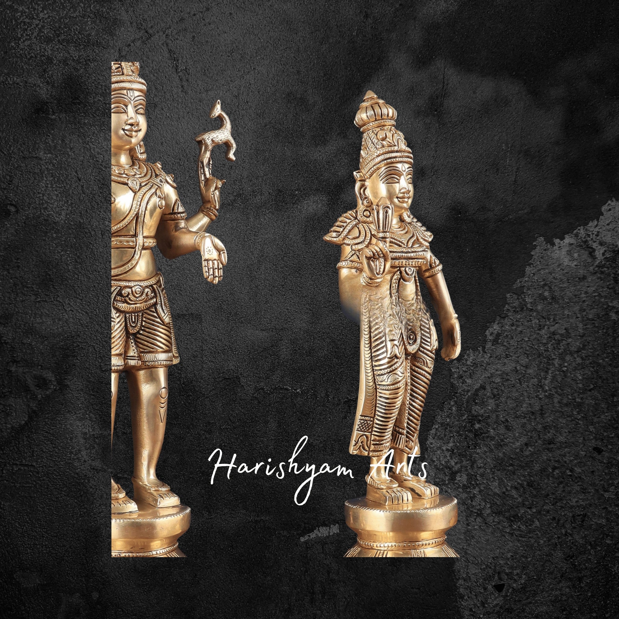 16" Brass Standing Shiva Parvati Idols Pair for Temple and Home Puja