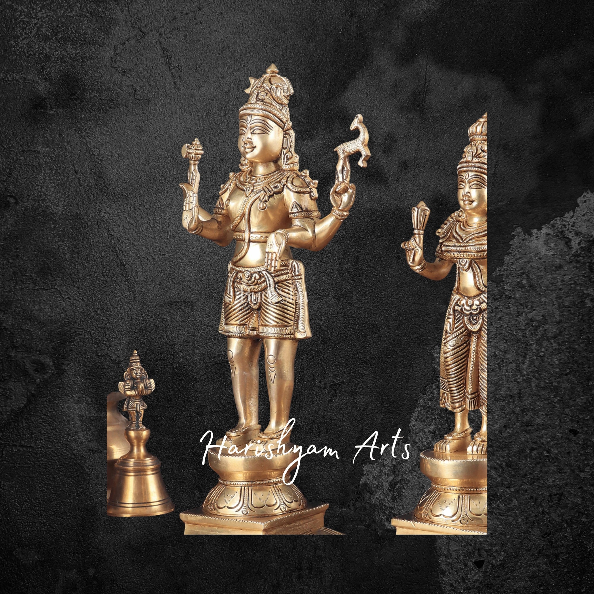 16" Brass Standing Shiva Parvati Idols Pair for Temple and Home Puja