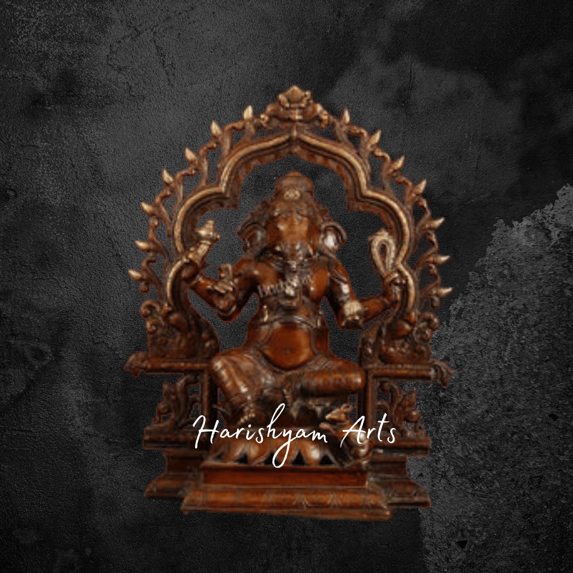16" Brass Lakshmi Ganesha Figurine with Bronze Finish