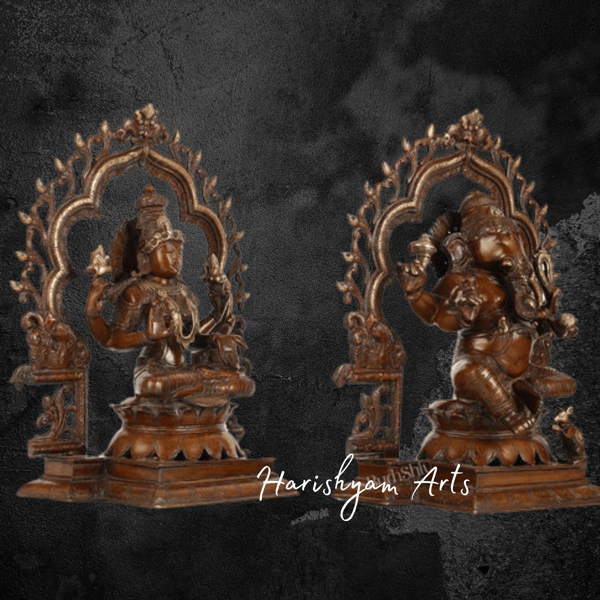 16" Brass Lakshmi Ganesha Figurine with Bronze Finish2