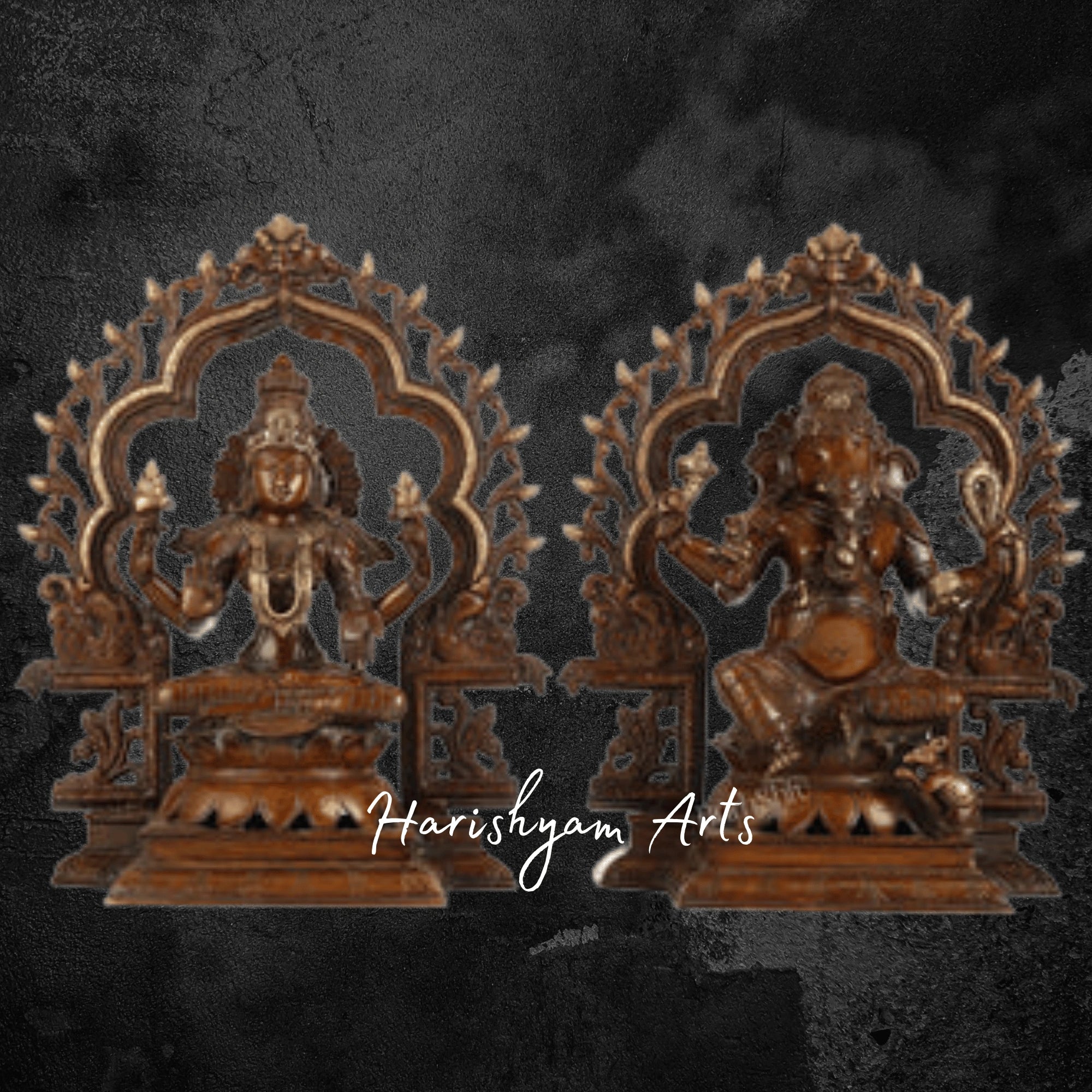 16" Brass Lakshmi Ganesha Figurine with Bronze Finish3