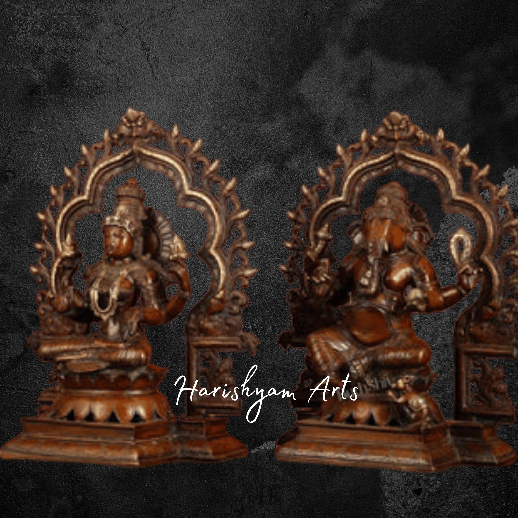 16" Brass Lakshmi Ganesha Figurine with Bronze Finish6