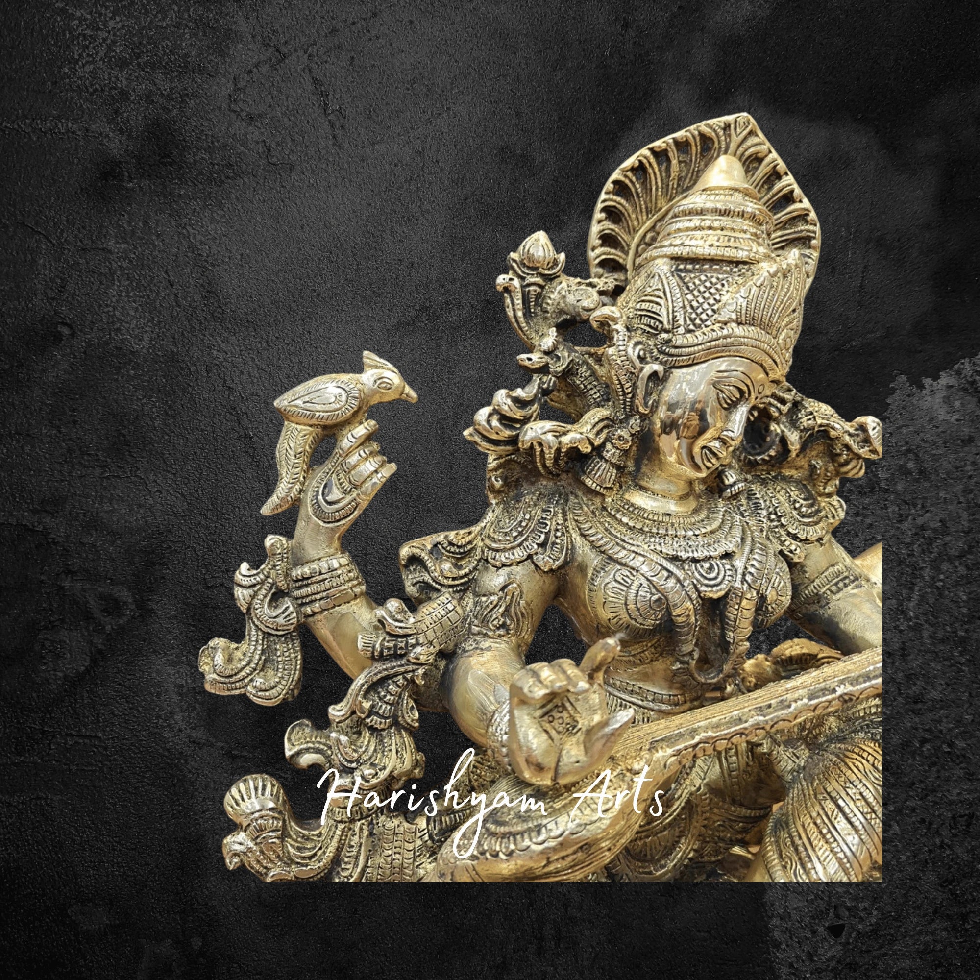 16" Dancing Saraswati Brass Idol with Copper Accents and Artistic Veena Detailing
