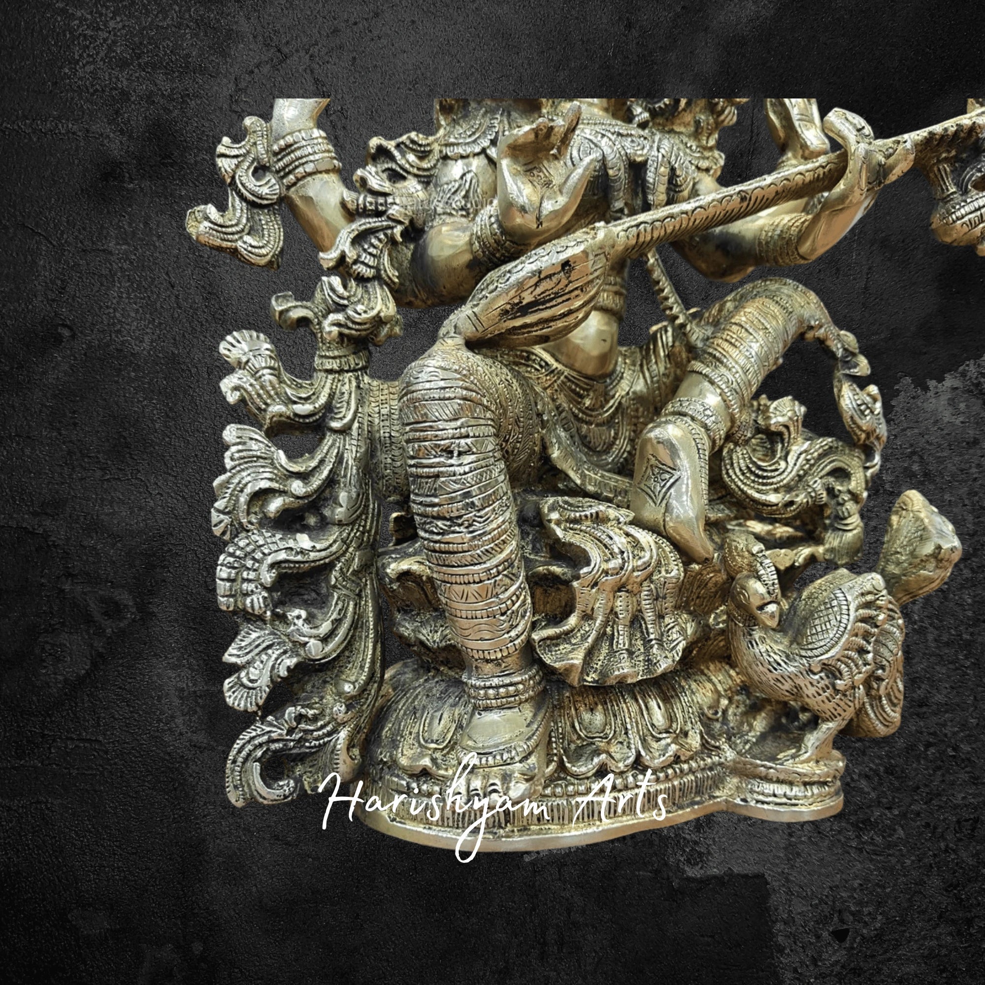 16" Dancing Saraswati Brass Idol with Copper Accents and Artistic Veena Detailing