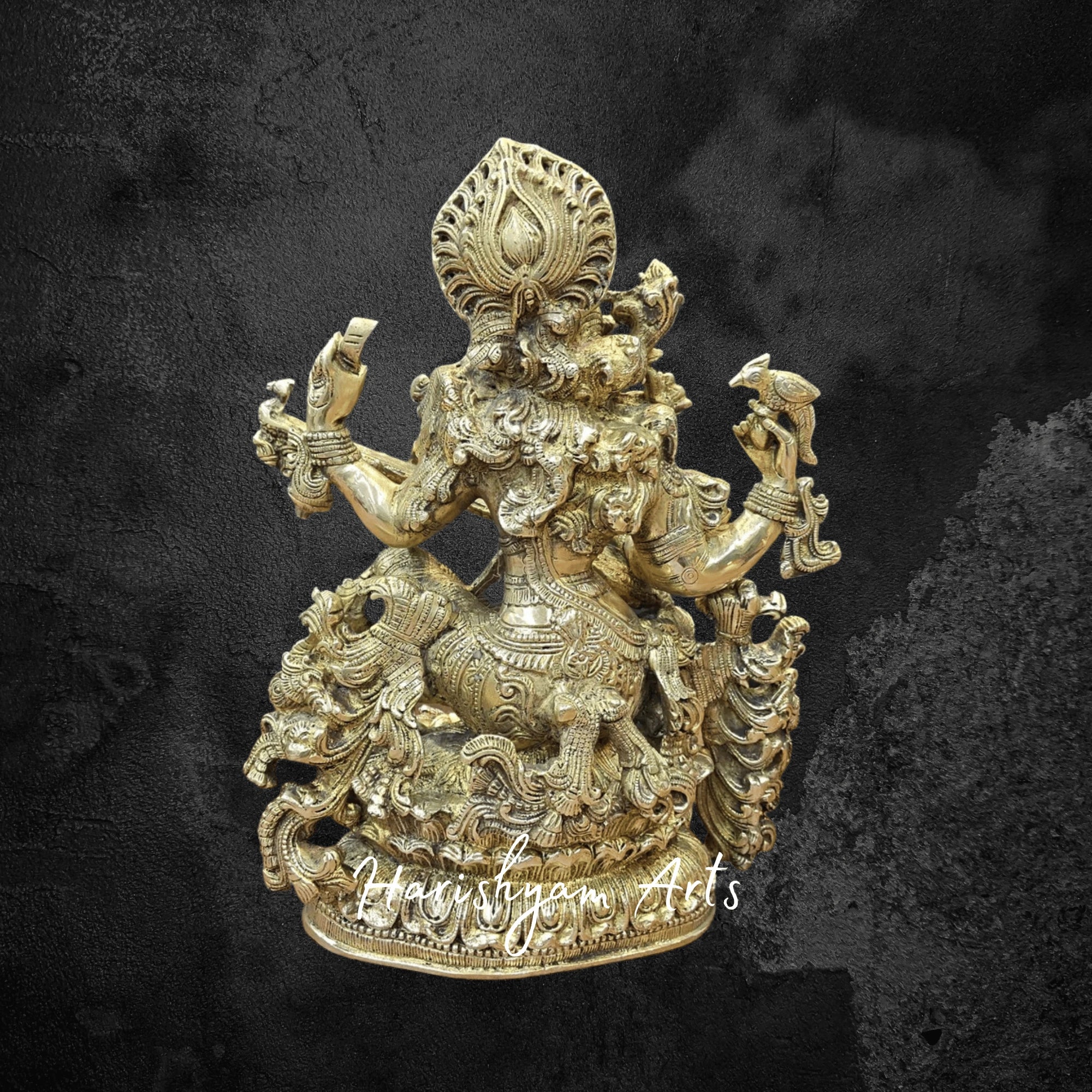 16" Dancing Saraswati Brass Idol with Copper Accents and Artistic Veena Detailing