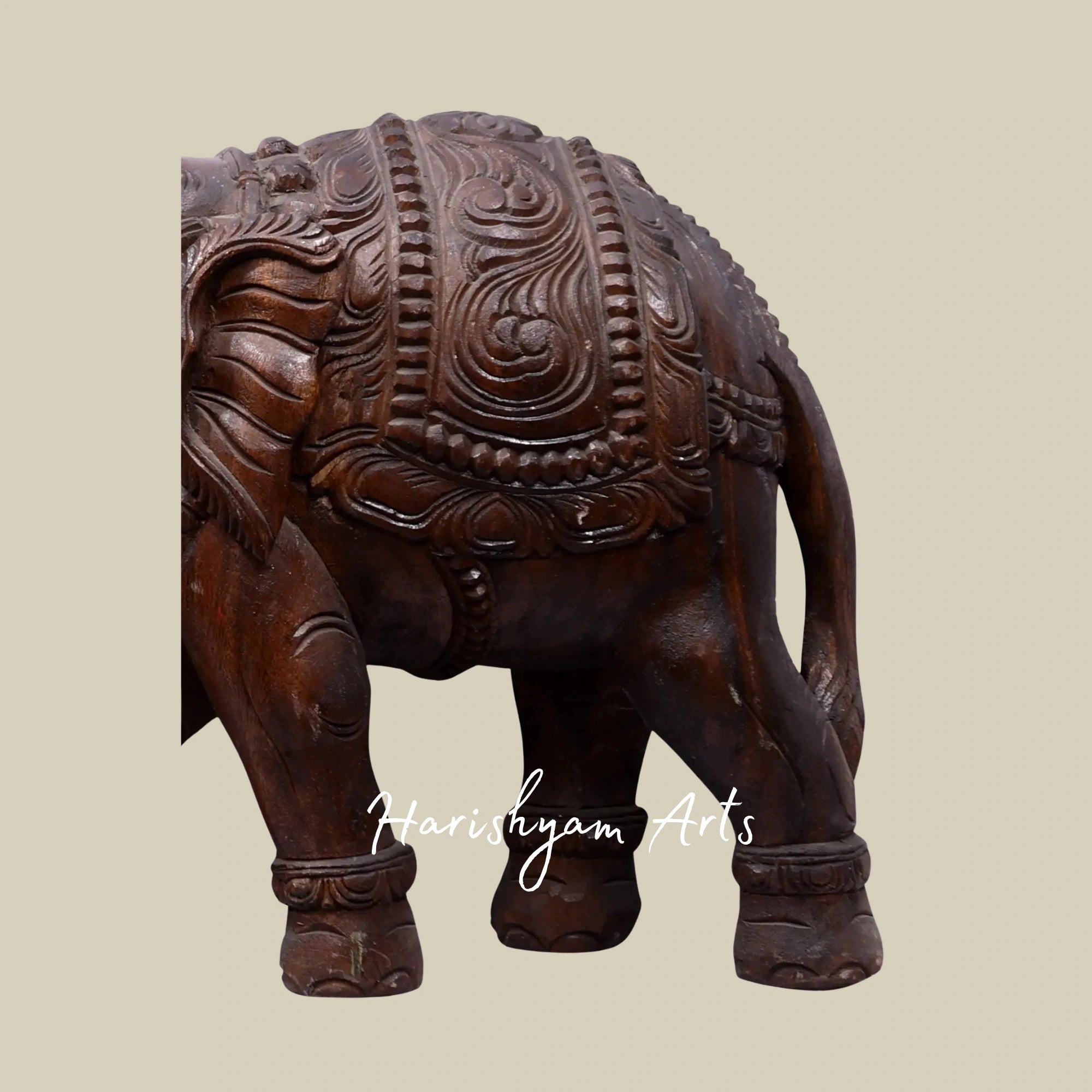 16" Handcrafted Pair of Carved Wooden Elephants for Home Display