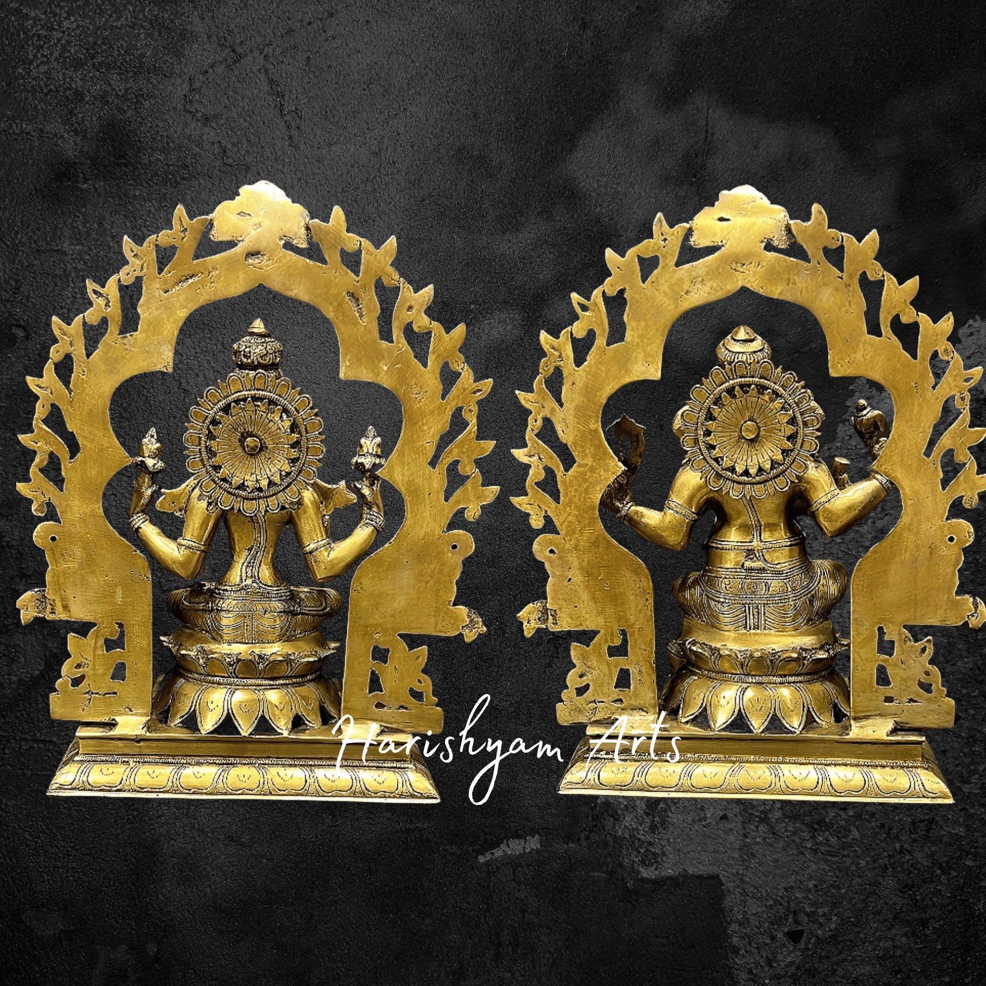 16" Laxmi Ganesh Idol in Pure Brass with Divine Carvings5