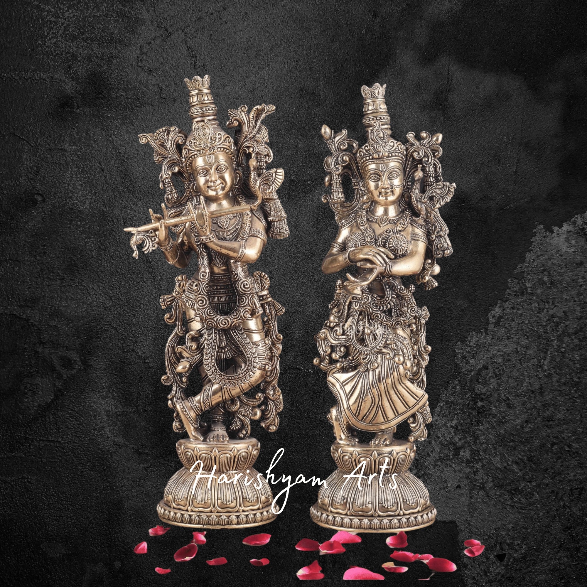 16" Premium Brass Radha Krishna Pair Statue for Home Décor