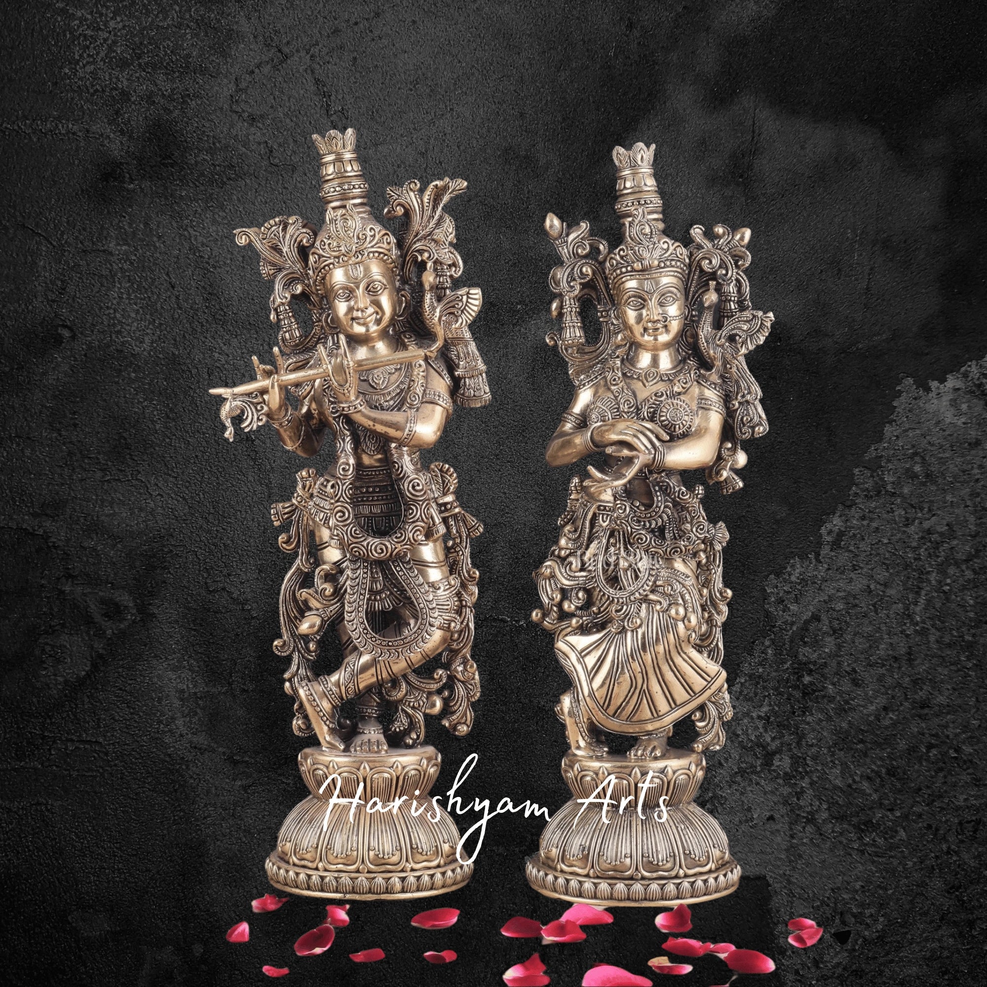 16" Premium Brass Radha Krishna Pair Statue for Home Décor