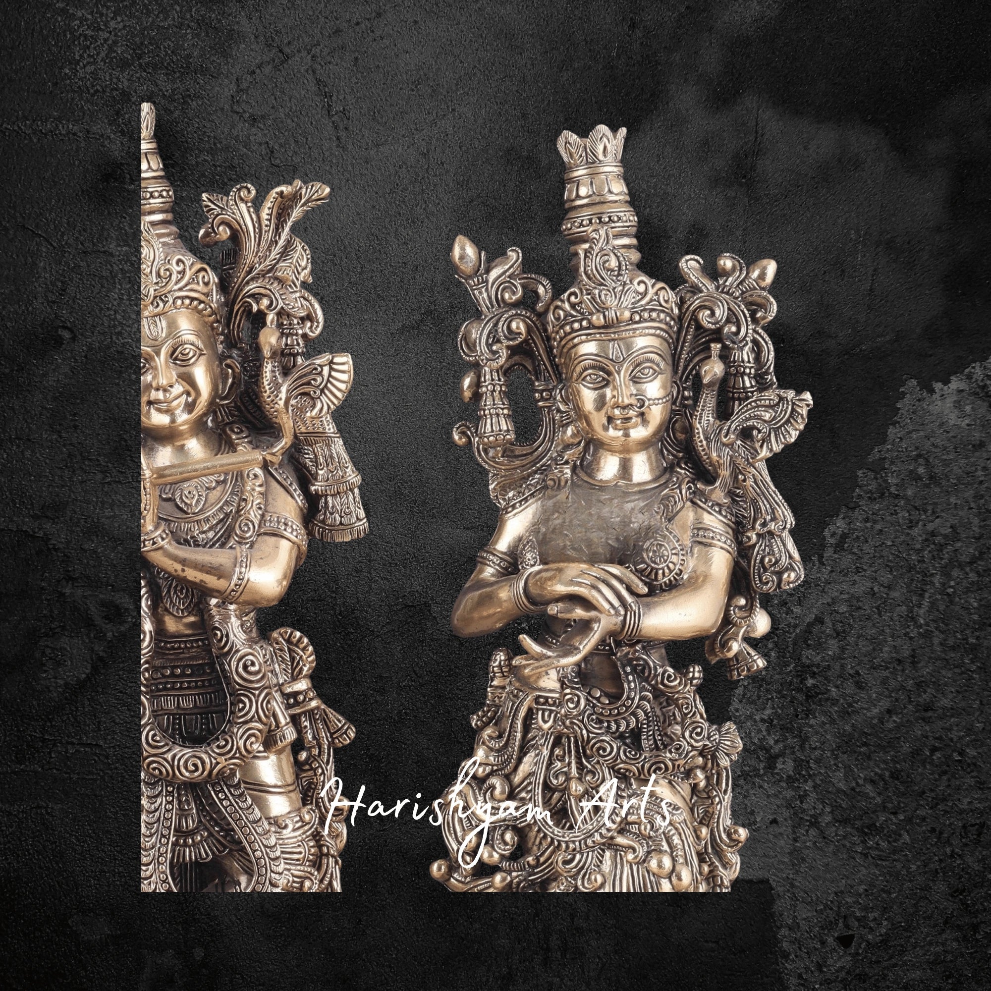 16" Premium Brass Radha Krishna Pair Statue for Home Décor