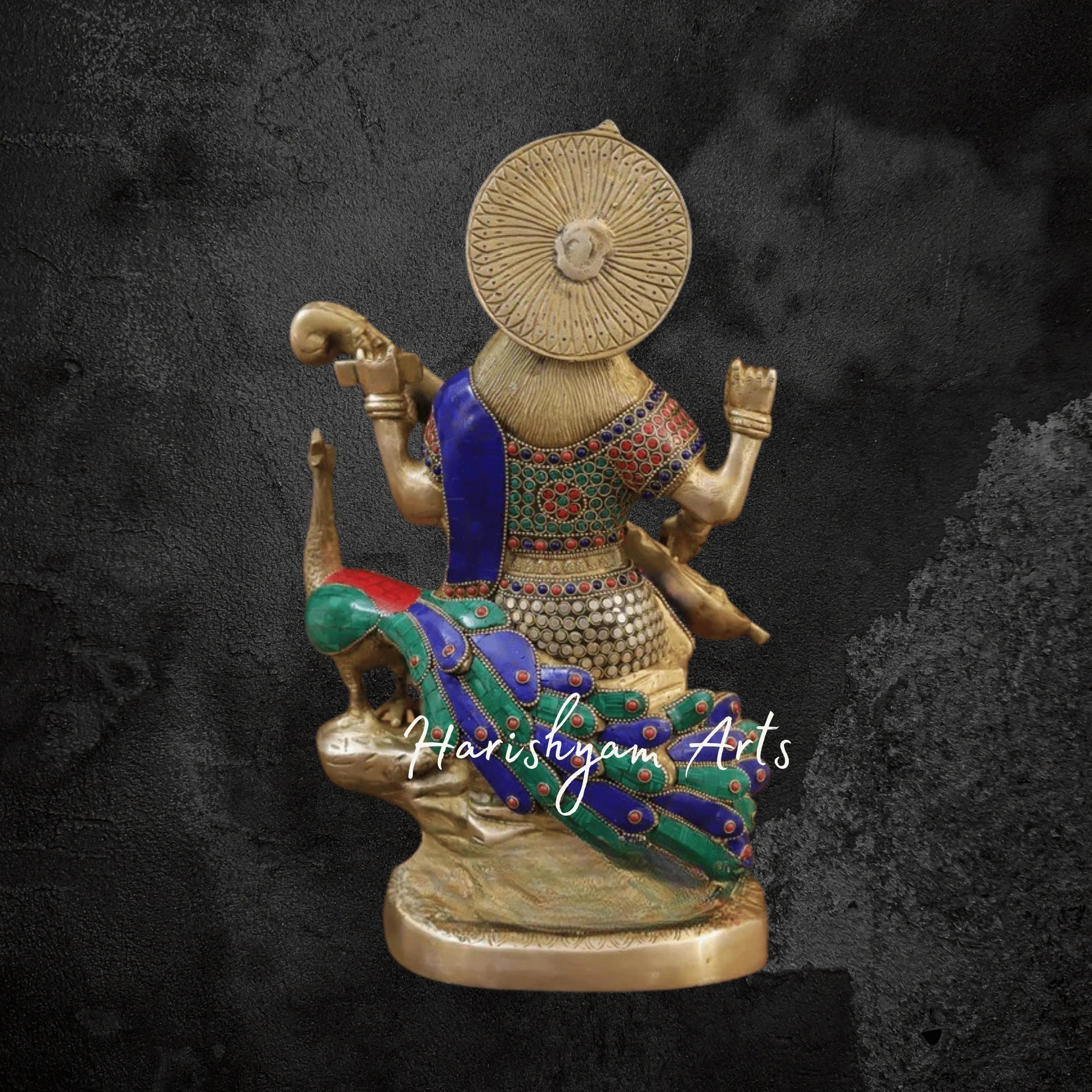 16" Pure Brass Goddess Saraswati Murti in Superfine Finish with Traditional Detailing