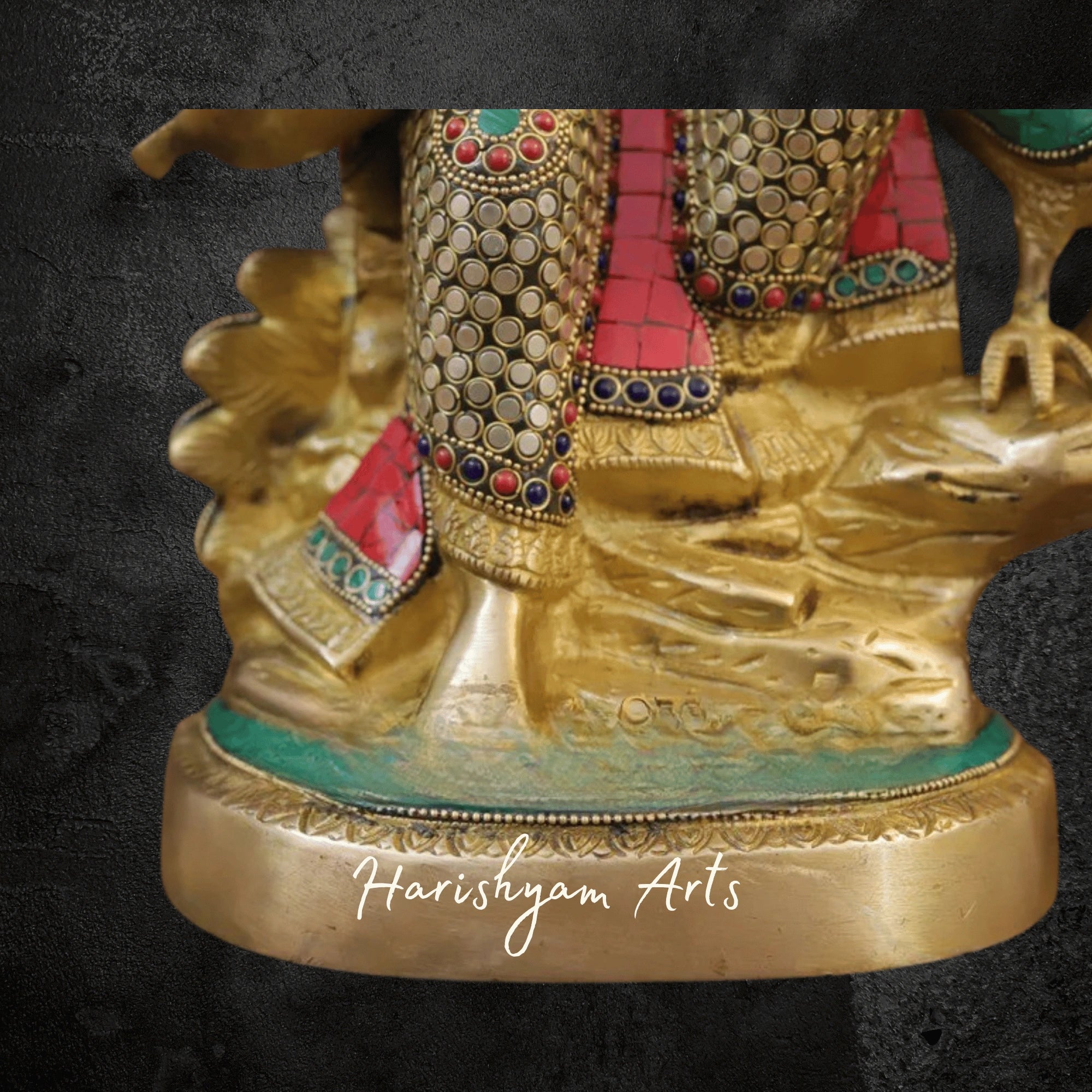 16" Pure Brass Goddess Saraswati Murti in Superfine Finish with Traditional Detailing