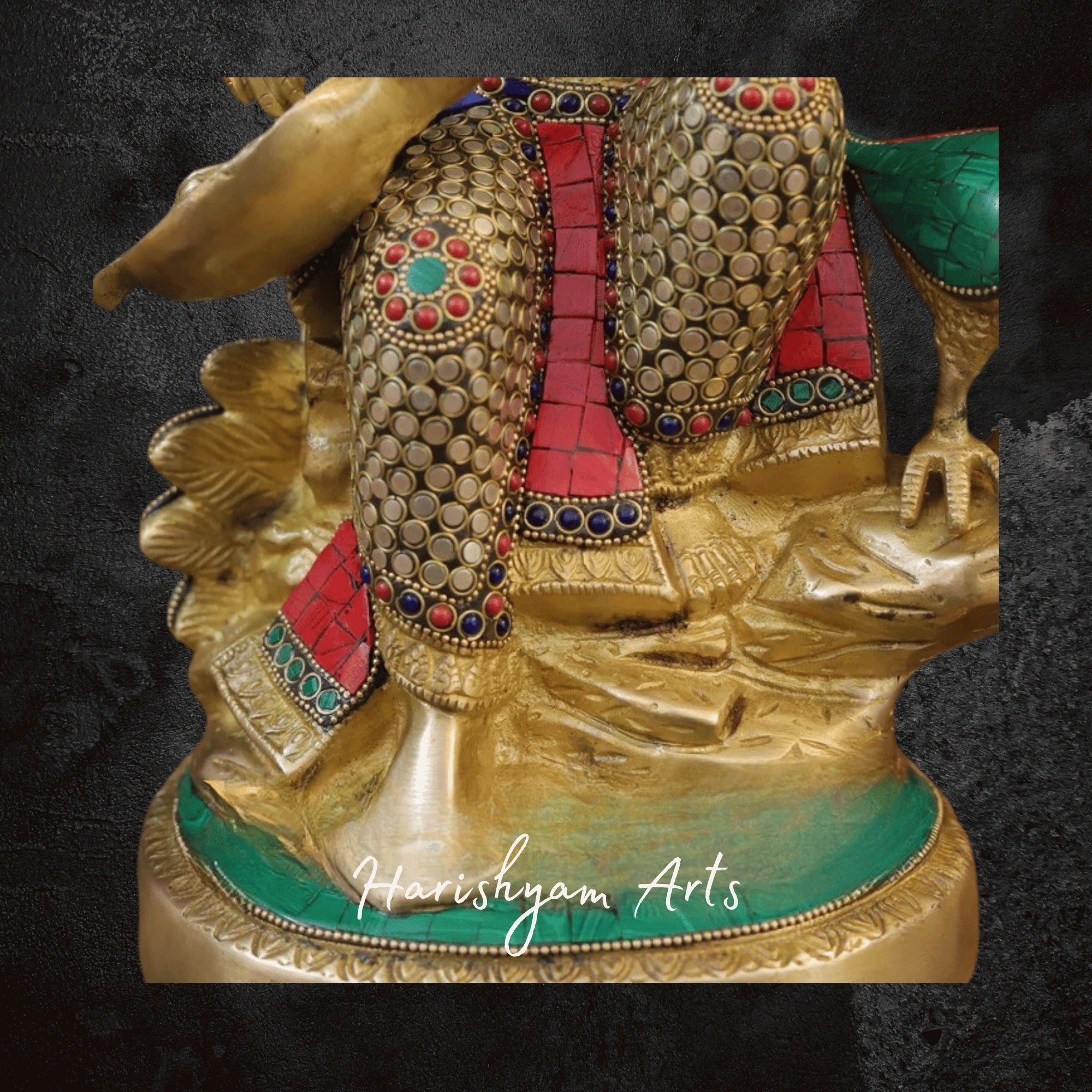 16" Pure Brass Goddess Saraswati Murti in Superfine Finish with Traditional Detailing