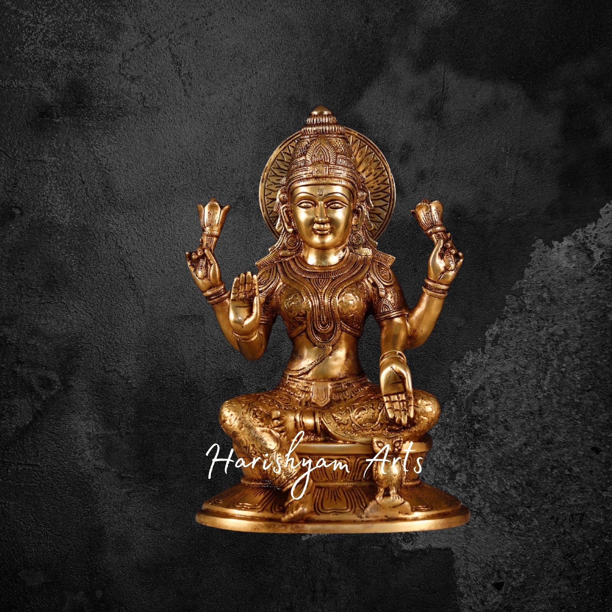 16" Pure Brass Laxmi Idol for Home Worship and Prosperity