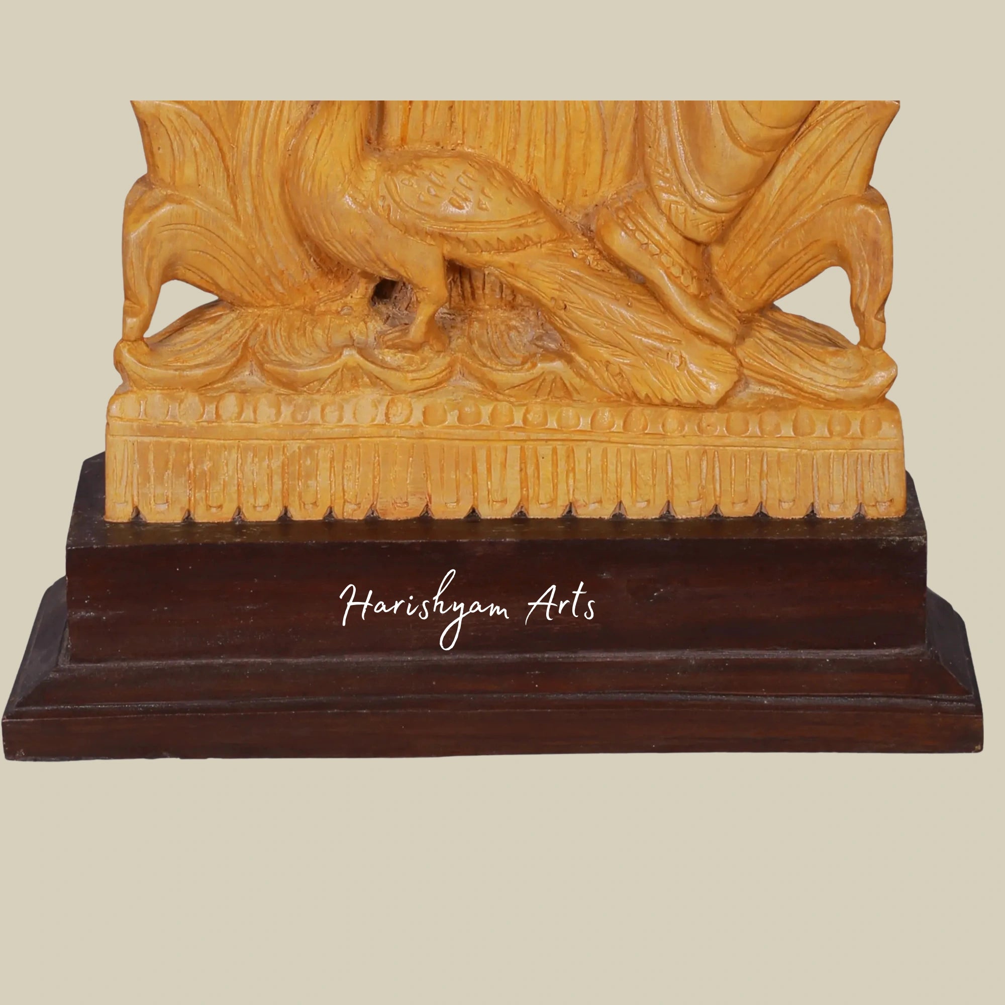 16" Wooden Saraswati Statue for Mandir with Peacock6