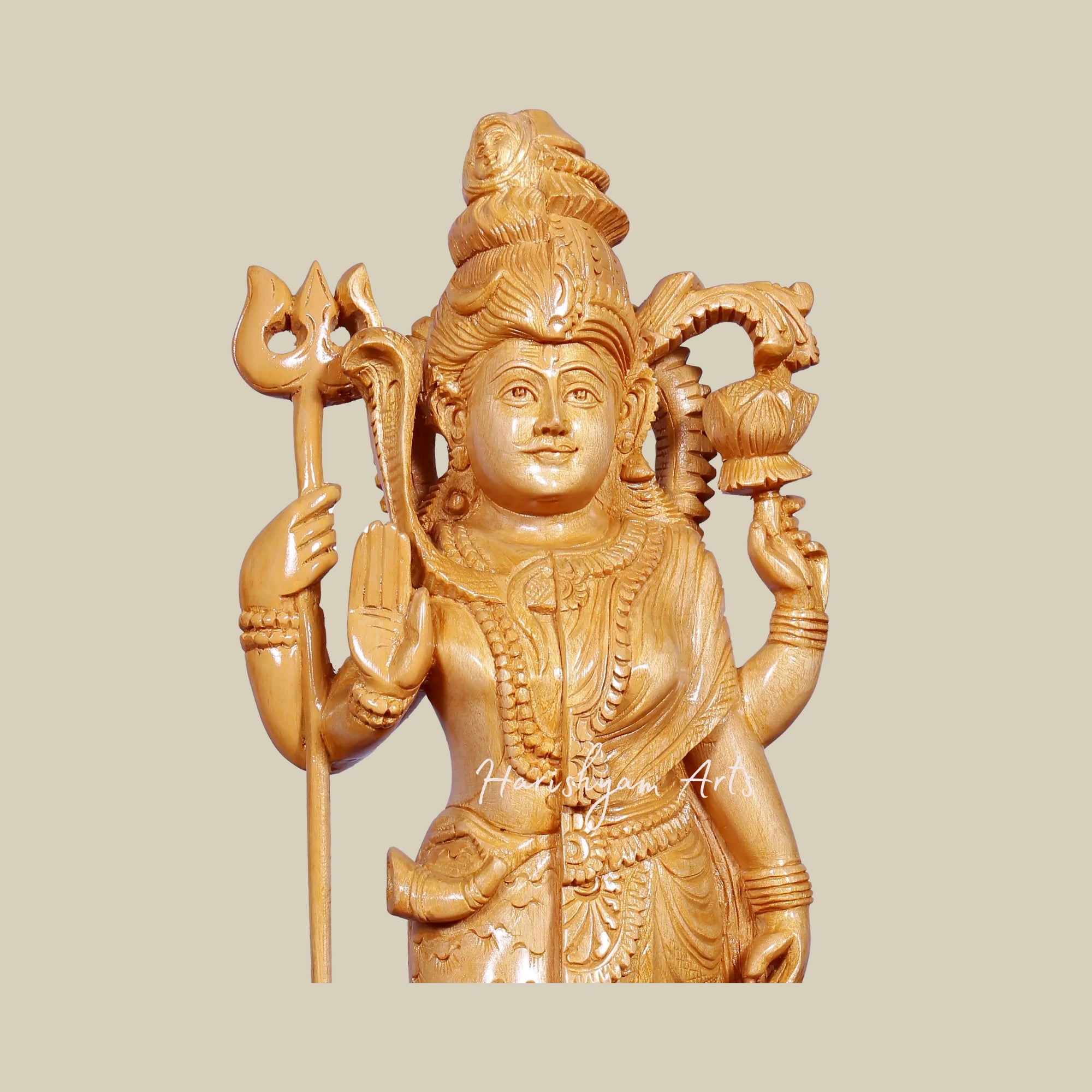 16" Handmade Wooden Ardhnareshwar Statue Standing with Trishul Exquisite Shiva Sculpture1