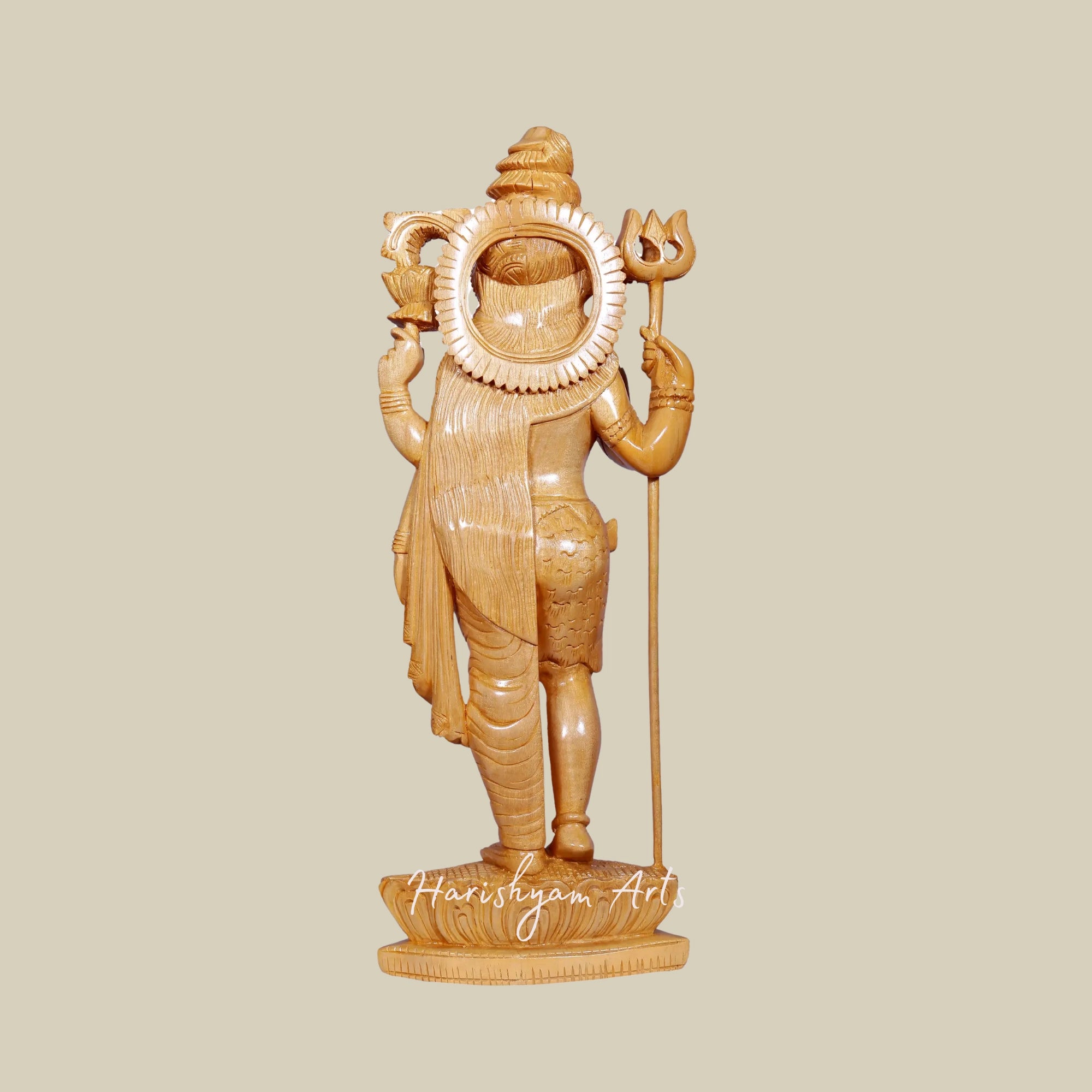 16" Handmade Wooden Ardhnareshwar Statue Standing with Trishul Exquisite Shiva Sculpture5