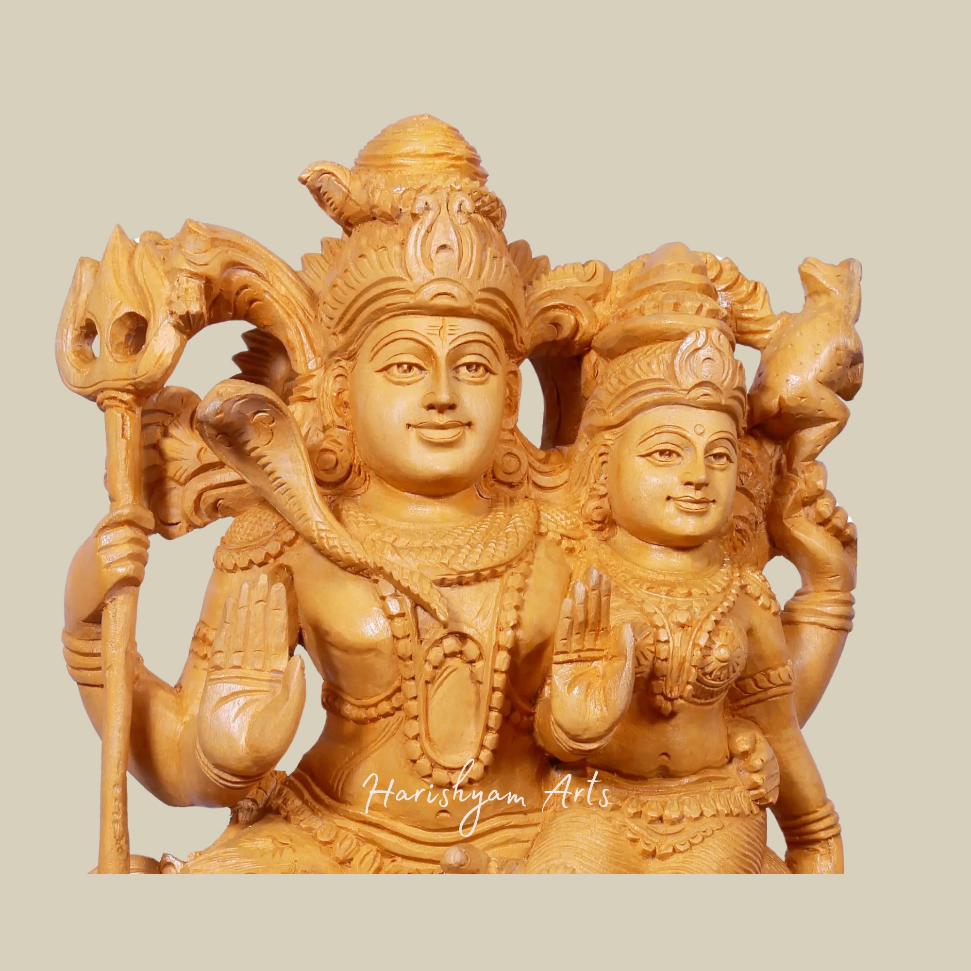 16" Lord Shiva with Parvati Wooden Idol Seated on Pedestal Perfect for Home Décor1