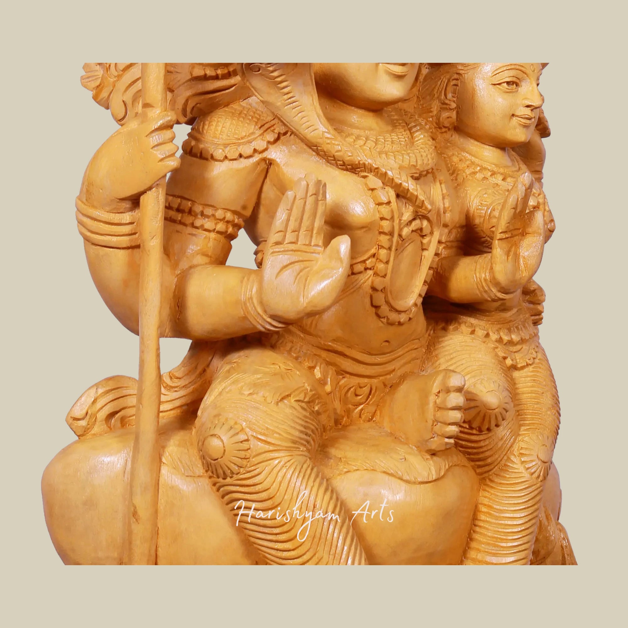 16" Lord Shiva with Parvati Wooden Idol Seated on Pedestal Perfect for Home Décor10