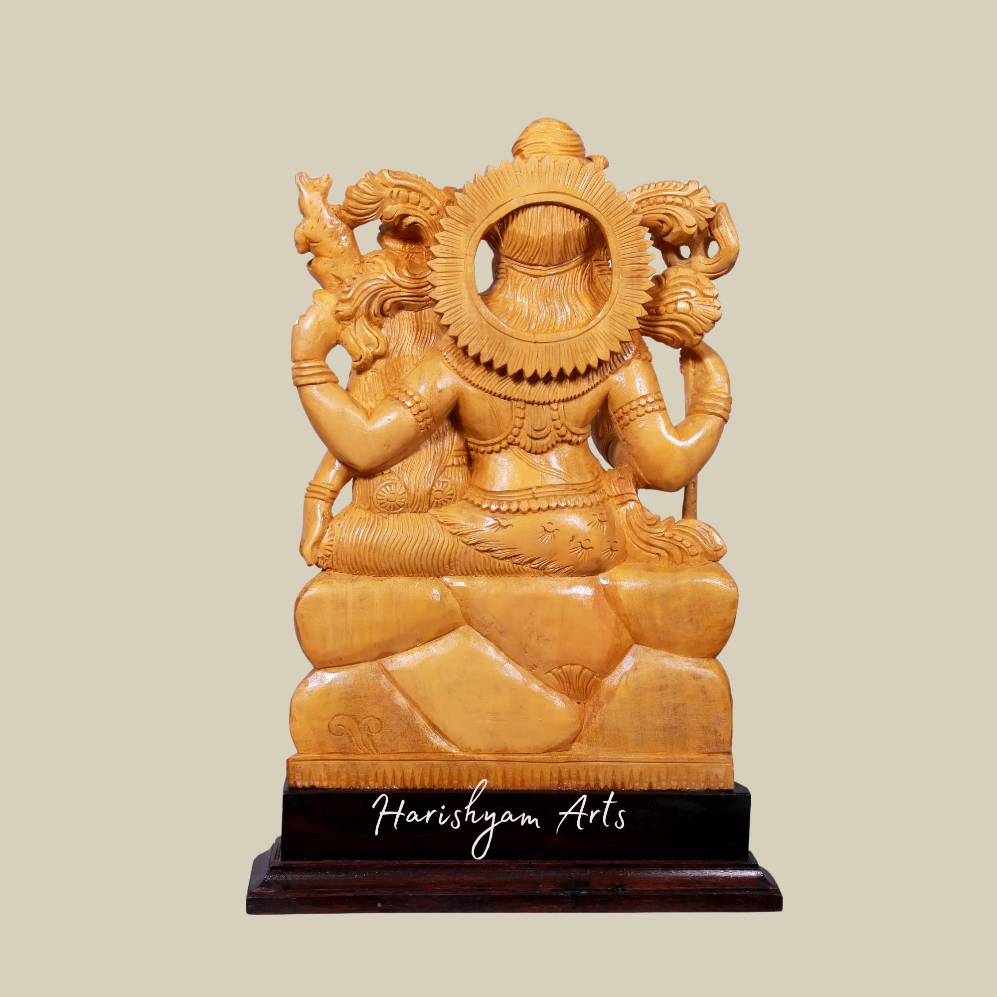 16" Lord Shiva with Parvati Wooden Idol Seated on Pedestal Perfect for Home Décor12